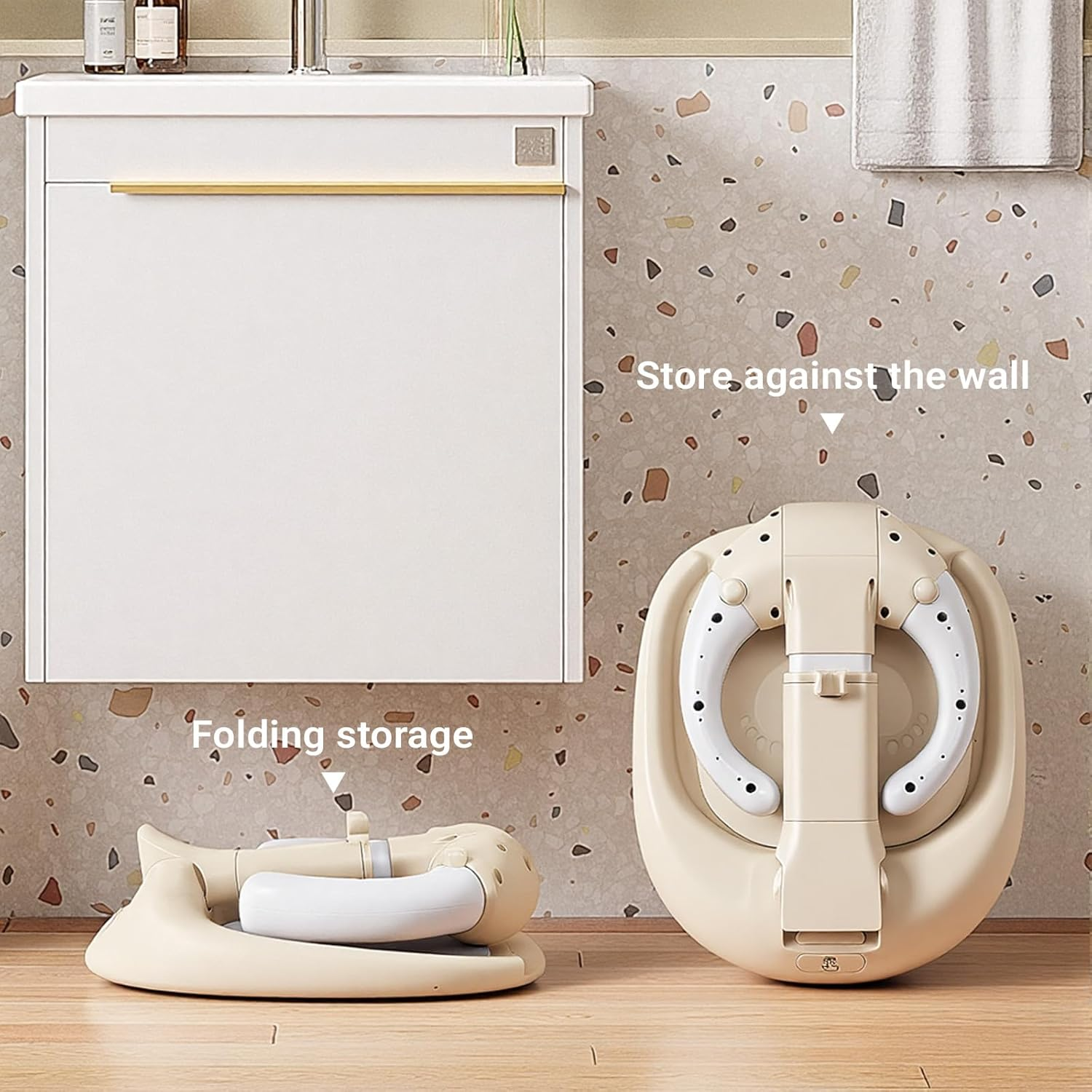 Adjustable Baby Bath Stand, Portable Foldable Shower Rack with Non-Slip Base, Stable & Convenient Design, No Assembly Needed (Yellow) - Grey image number 3