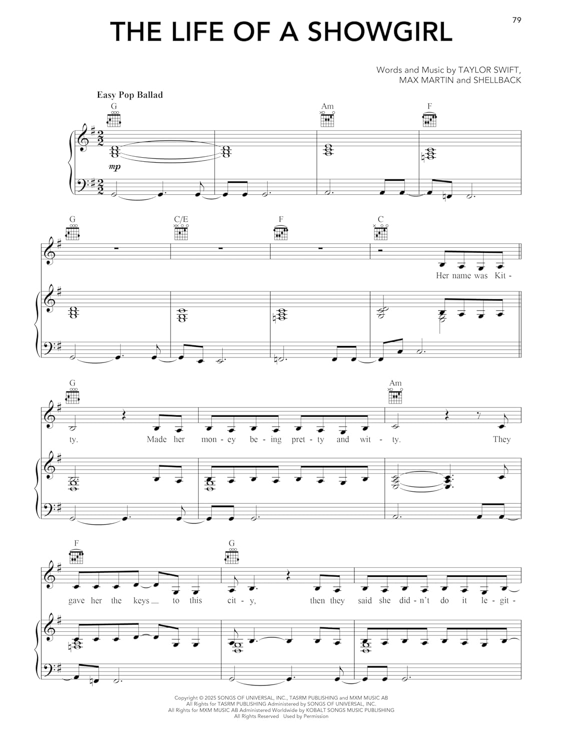 Taylor Swift - the Life of a Showgirl: All 12 Songs from the Album Arranged for Piano, Voice, and Guitar image number 2