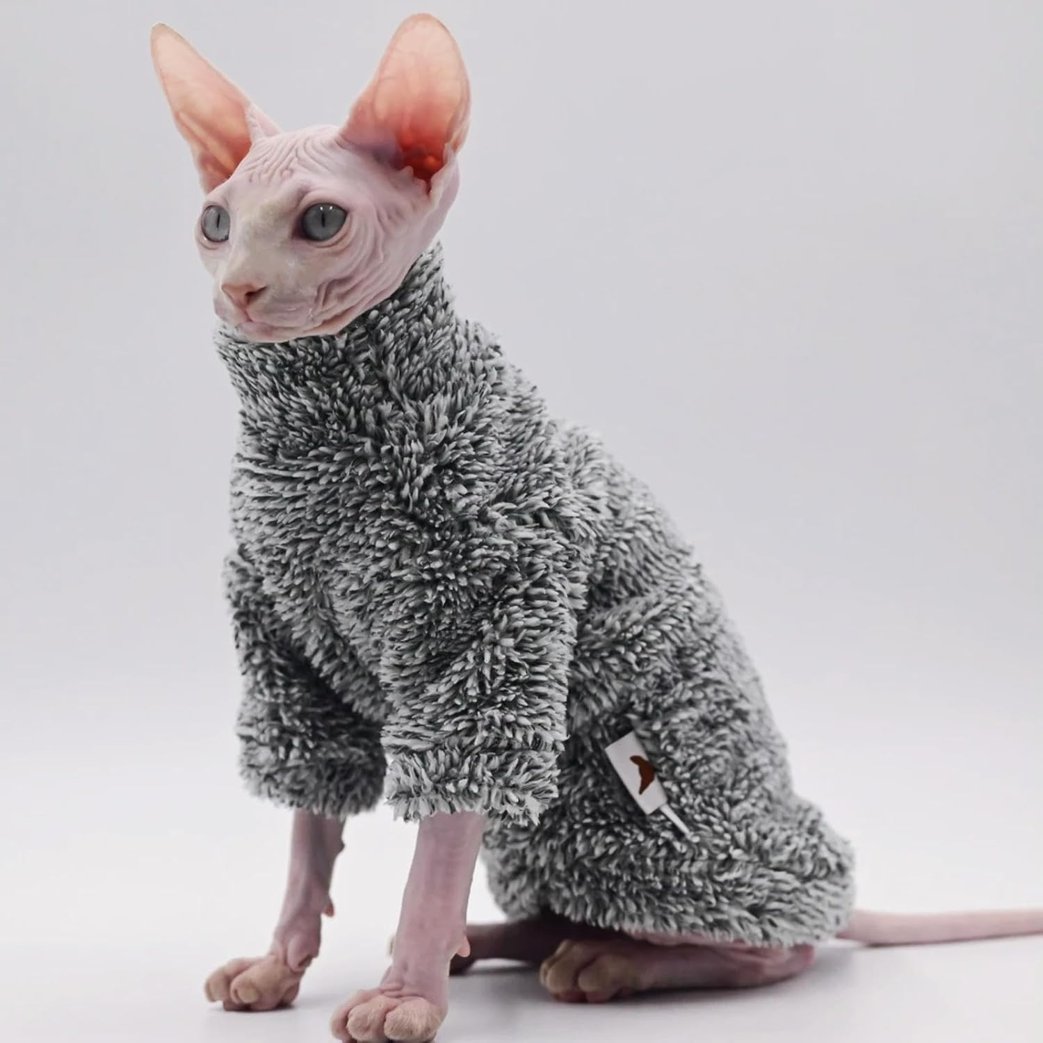 Hairless Cat Winter Coat Sphynx Cat Clothes Warm Soft Cat Jacket Plaid Cotton Hairless Cat Costumes with Zipper Cute Kittens Jumpsuit image number 5