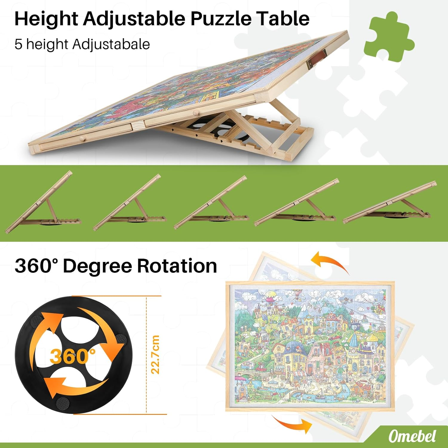 90X69Cm Rotating Jigsaw Puzzle Board with 6 Drawers & Lazy Susan - Premium Wooden Puzzle Table for Adults, Spinning Puzzle Board with Dustproof Clear Cover, Birthdays/Christmas (89X69Cm image number 5