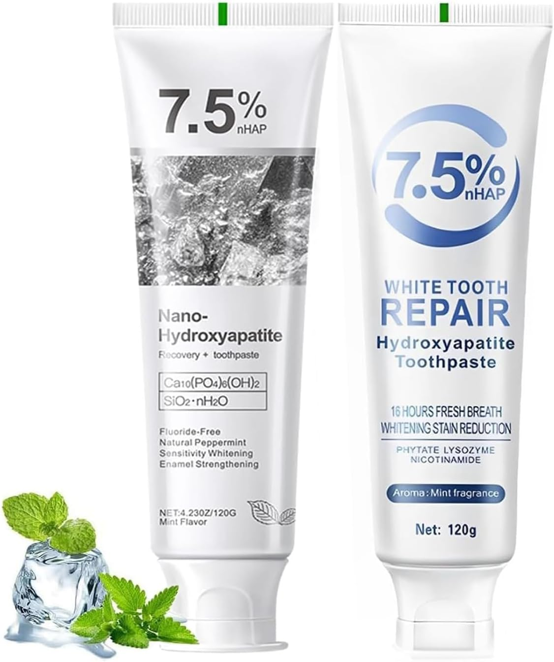 2Pcs Hydroxyapatite Toothpaste, 7.5% Nano Hydroxyapatite Toothpastes, Fluoride Free, Tooth Strengthening, Enamel Protection, Mild and Refreshing, Suitable for Sensitive Teeth, 4.23Oz, Blue and Gray image number 5