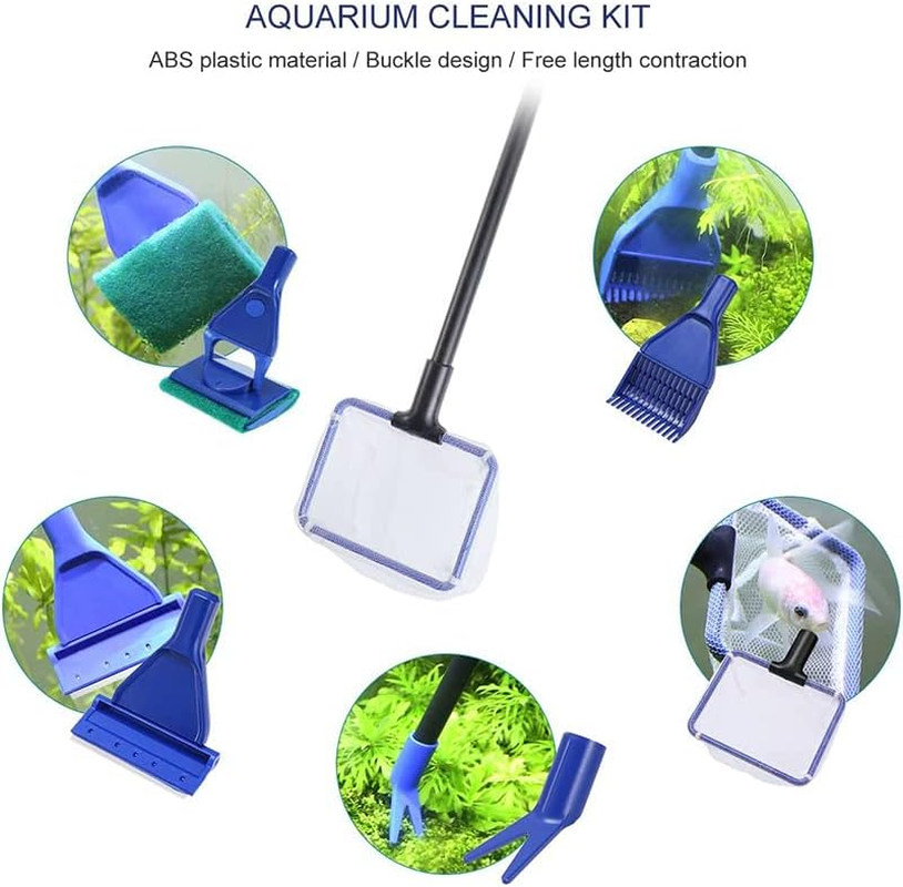 AIMALL 5 In1 Water Aquarium Cleaning Tool Fish Tank Gravel Vacuum Glass Cleaner Brush, Durable Plastic, 19.09-Inch Tool, Blue image number 1