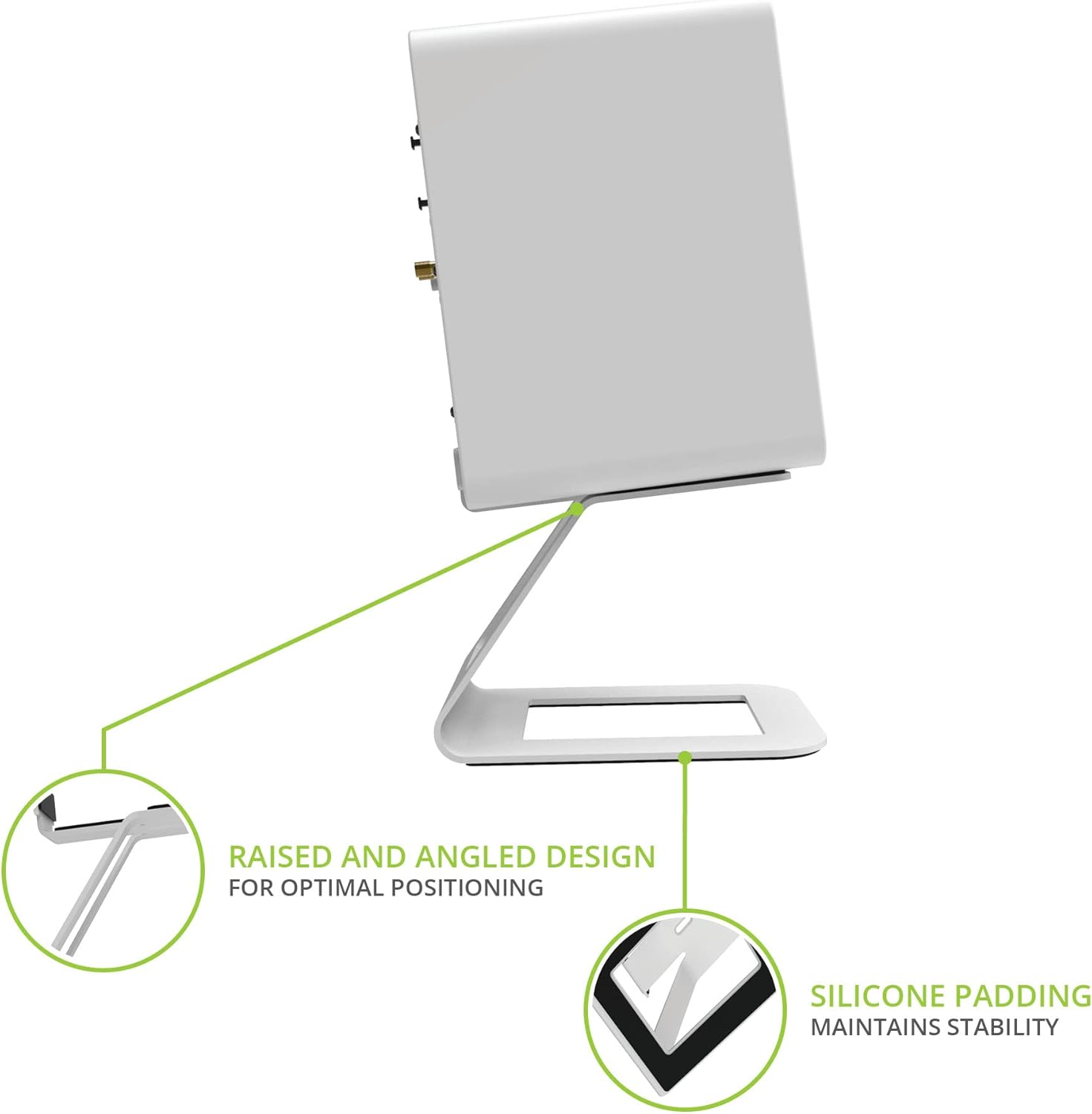 Kanto SE6W Elevated Desktop Speaker Stands for Large Bookshelf Speakers & Full-Size 5&rdquo;-7&rdquo; Studio Monitors | 6.9&rdquo; Tall | Supports 22 Lb | Damping 2.5 Mm Silicone Padding | &frac14;&rdquo;-20 Mounting | White | Pair - Black image number 3