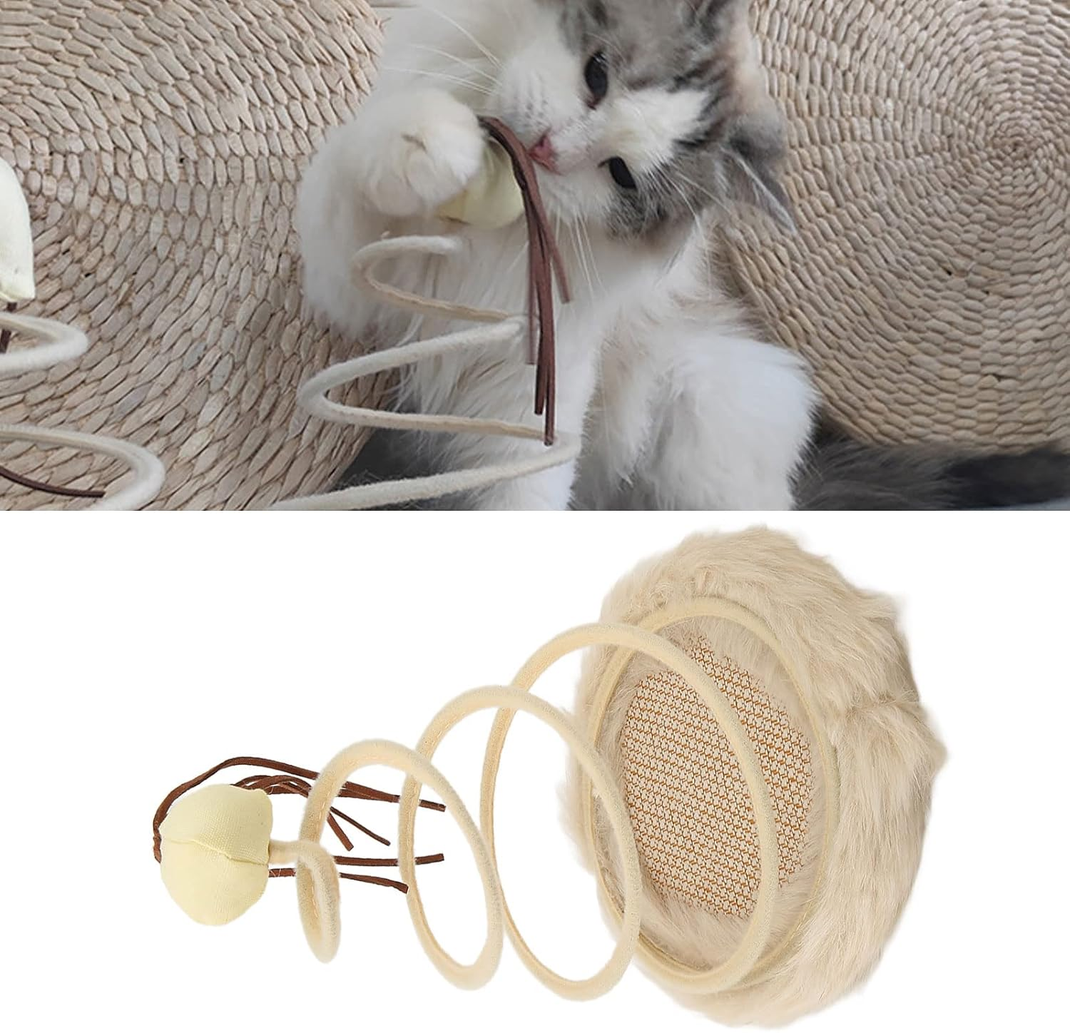 Spring Plate Interactive Cat Toy, Foldable High Elasticity Stable Standing Interactive Cat Toy with Scratcher Base to Kill Time and Keep Fit(Ball) image number 3