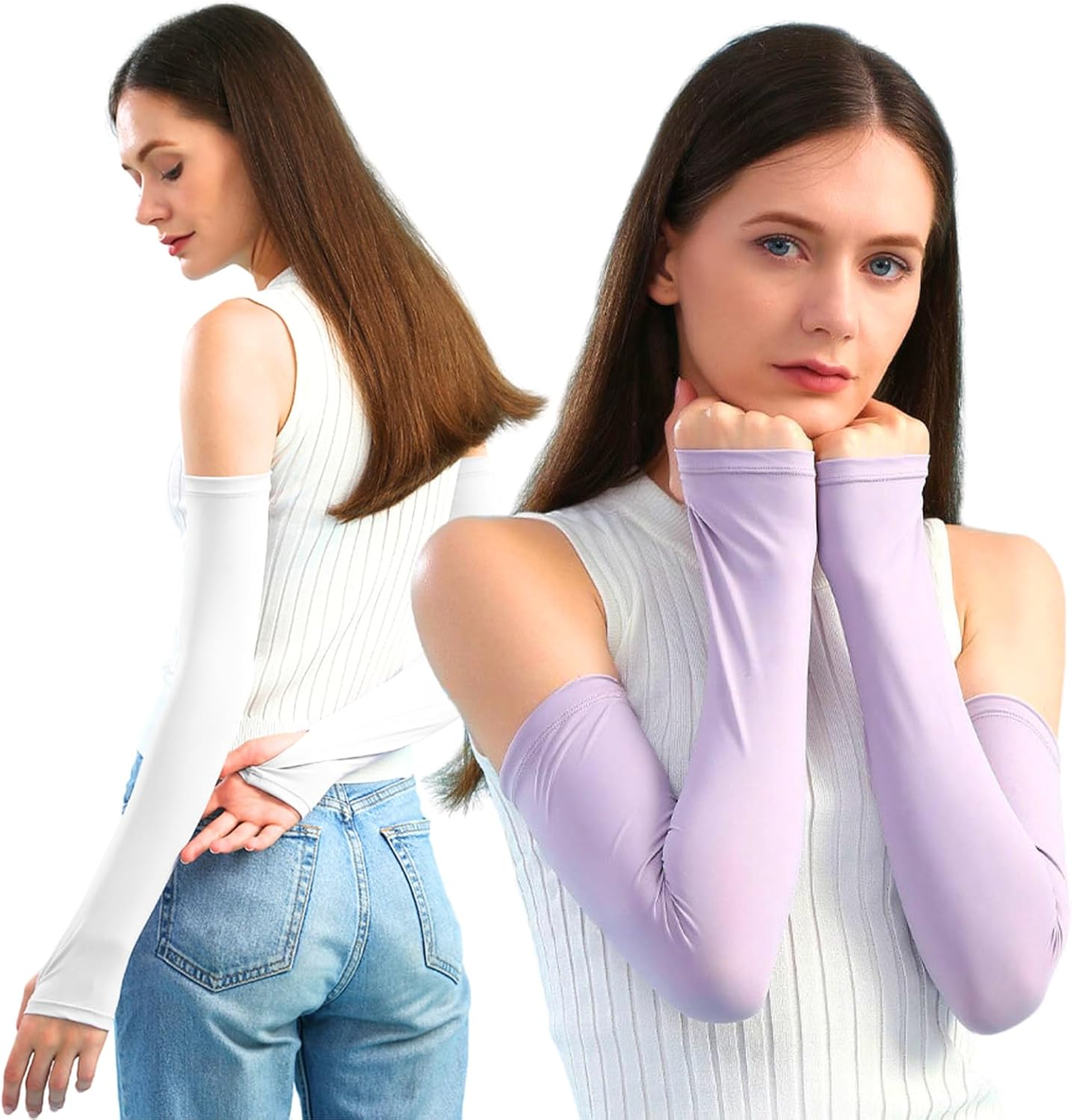 Women Arm Sleeves（2 Pairs） for Sun Protection UPF 50 &ndash; Cooling Compression Cover for Golf, Cycling, Running, Driving, UV Protection Sleeves for Volleyball, Sports & Outdoor Activities image number 6