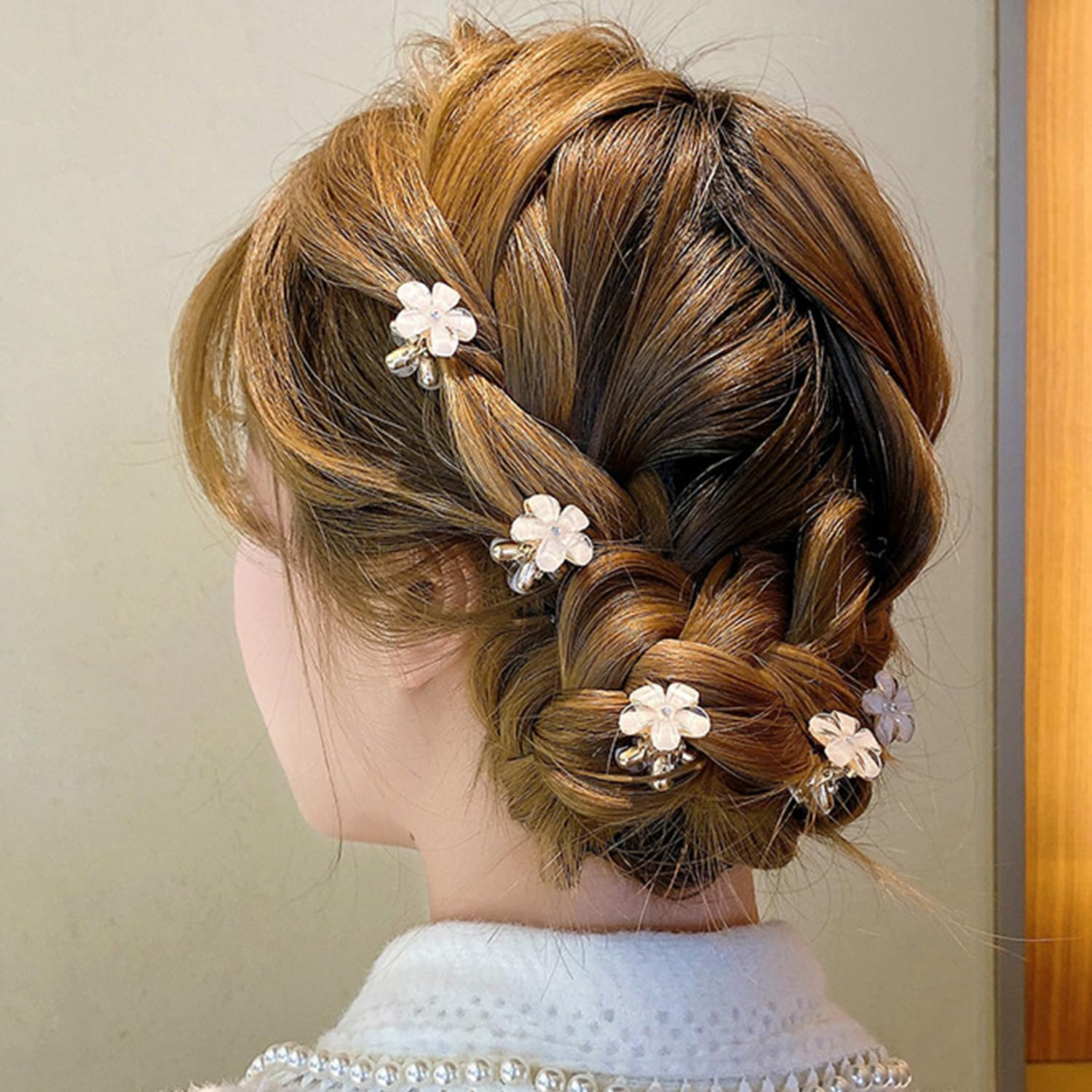 14 Small Flower Shaped Hair Pins, Mini Crystal Hair Pins, Simple and Cute Hair Accessories and Hairstyle Fixing Accessories. image number 2