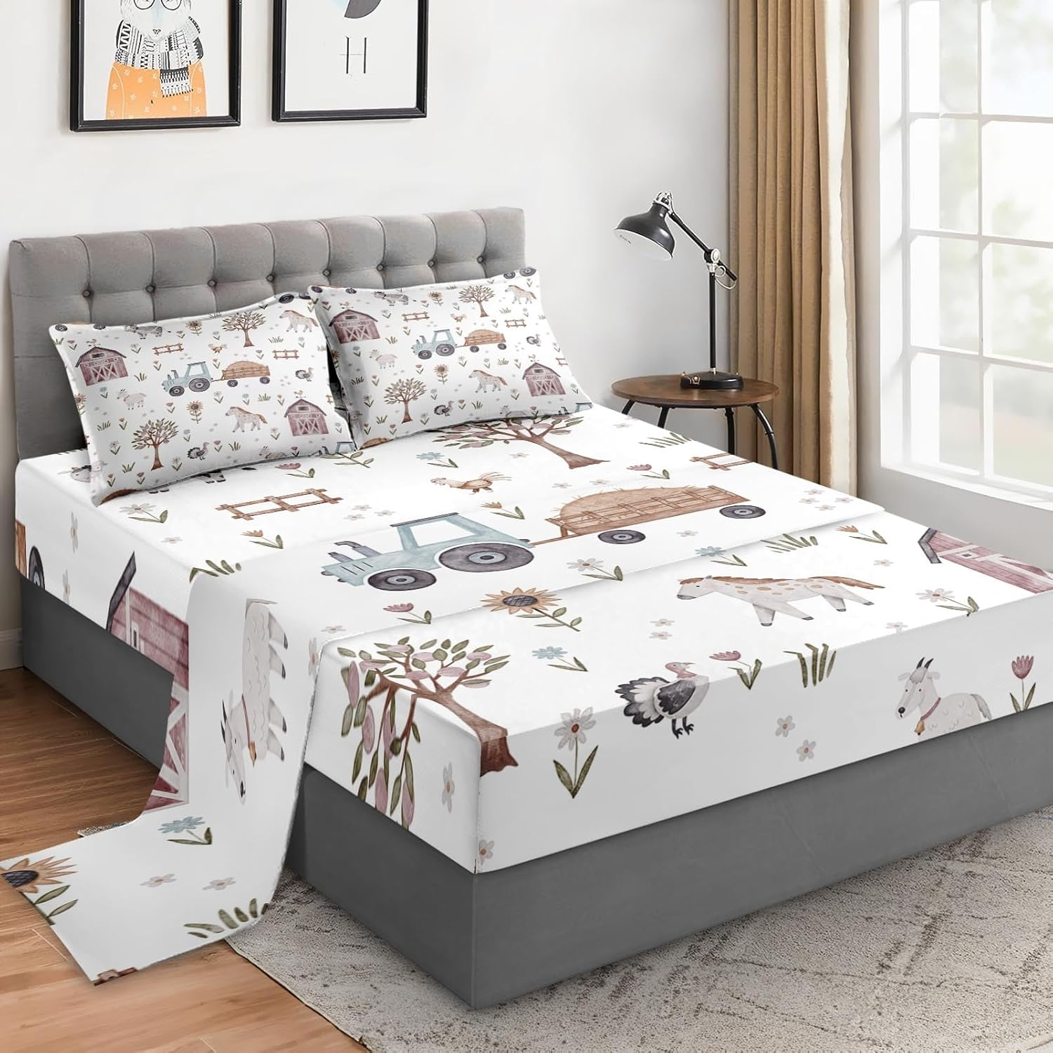 Wecozy Full Size 4 Pcs Bed Fitted Sheet Set with 14" Deep Pocket, Summer Seashell Beach Flat Sheet Set for Kids and Adults, Blue Sea Shell Animal Bedding with 2 Pillowcases for Bedroom Decor