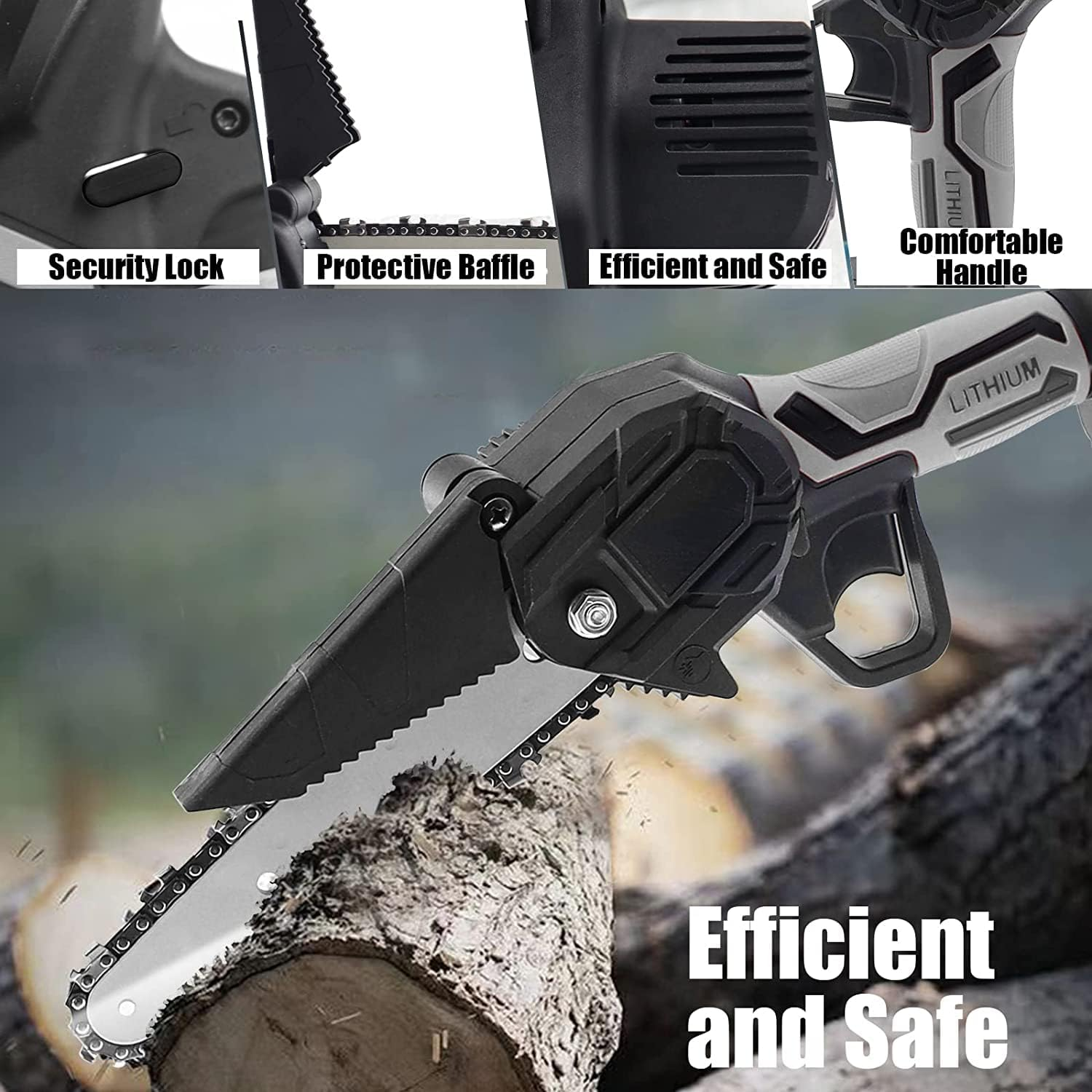 HITRENDS Mini Chainsaw Cordless 6 Inch, Mini Electric Chainsaw Pruning Saw, Handheld Rechargeable Chainsaw for Branch Wood Cutting Garden Tree Logging Trimming - Red image number 6