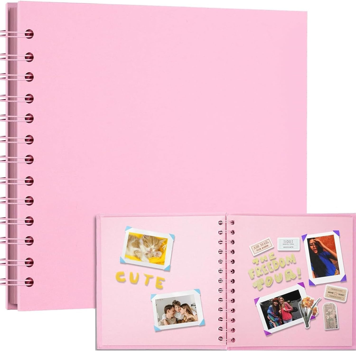 18X18Cm Scrapbook Album DIY Hardcover Kraft Paper Memory Book, 20 Sheets/40 Pages for Photos, Wedding, Family, Travel, Friends, Craft Blank Journal for Creative Projects, Art, Keepsakes (Pink) image number 4