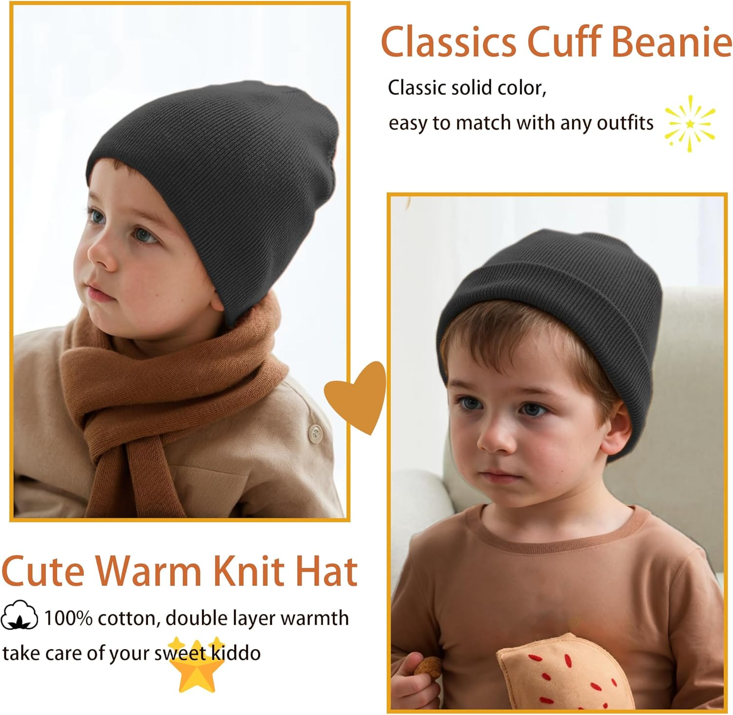 Vidsel 100% Cotton Toddler Beanie Hats for Baby Boys Girls Kids Infant Winter Hat Soft Warm Knit Cuffed Caps
