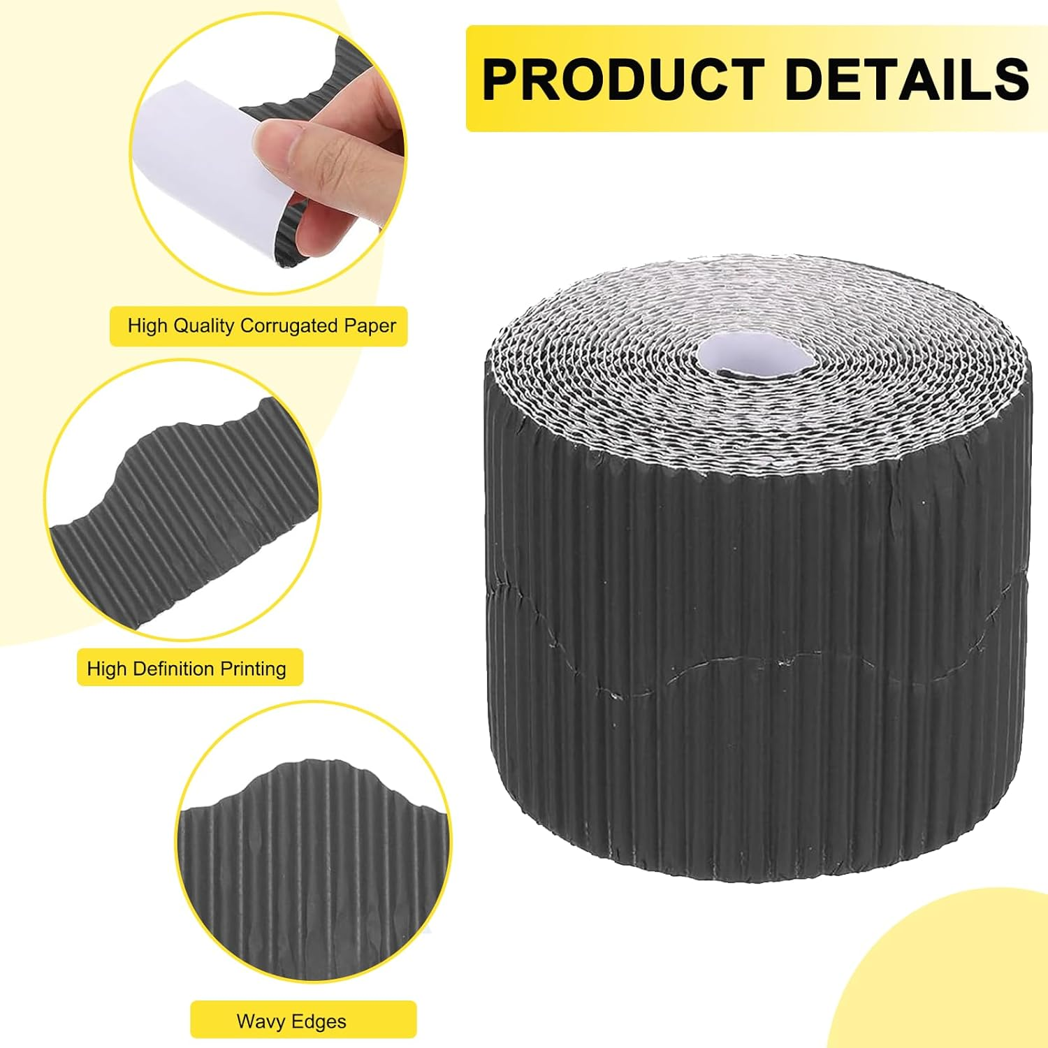 Corrugated Display Borders, 15M/Rolls, Black, Cardboard, Rectangular, Smooth, Border, Decorative Paper Rolls image number 6