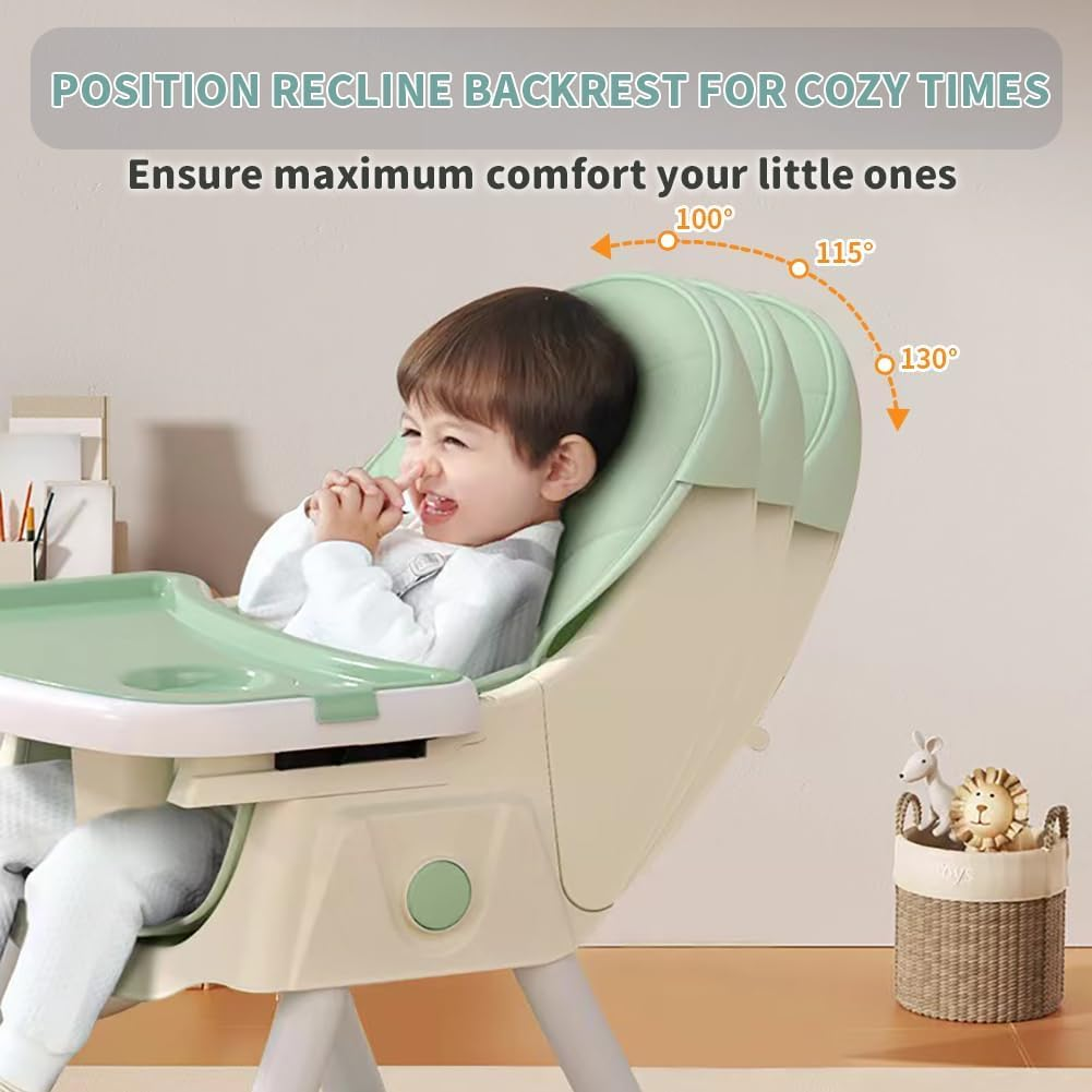 Portable Baby High Chair, 6 in 1 Convertible High Chairs for Babies & Toddlers with 5-Point Safety Harness, Foldable High Chair for Space-Saving, Adjustable Dining Tray, Backrest & Height image number 3