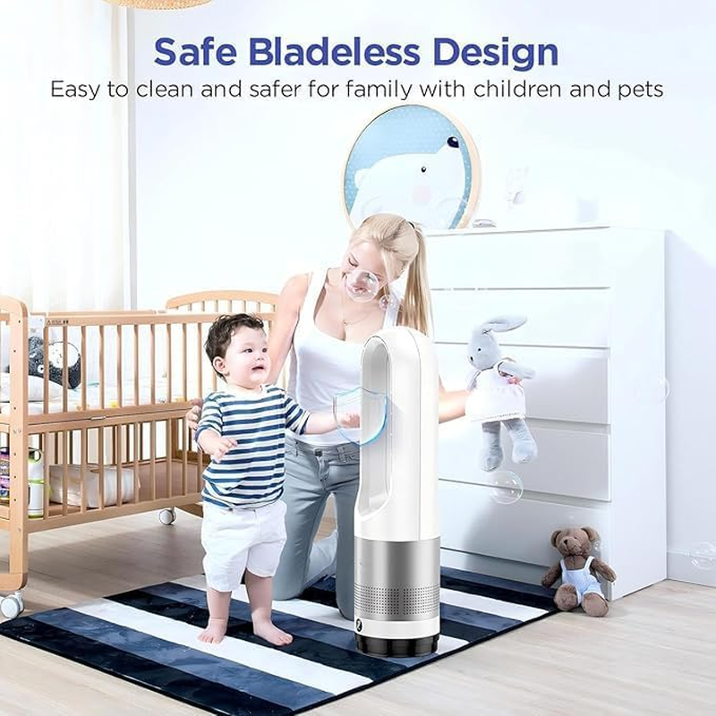 MINYII Bladeless Tower Fan, 22" Quiet Cooling Tower Fan, Touch, 8 Speeds, 9H Timer, LED Display with Auto Off, Oscillating Pedestal Fan with Remote for Indoor, Bedroom, Home & Office image number 1