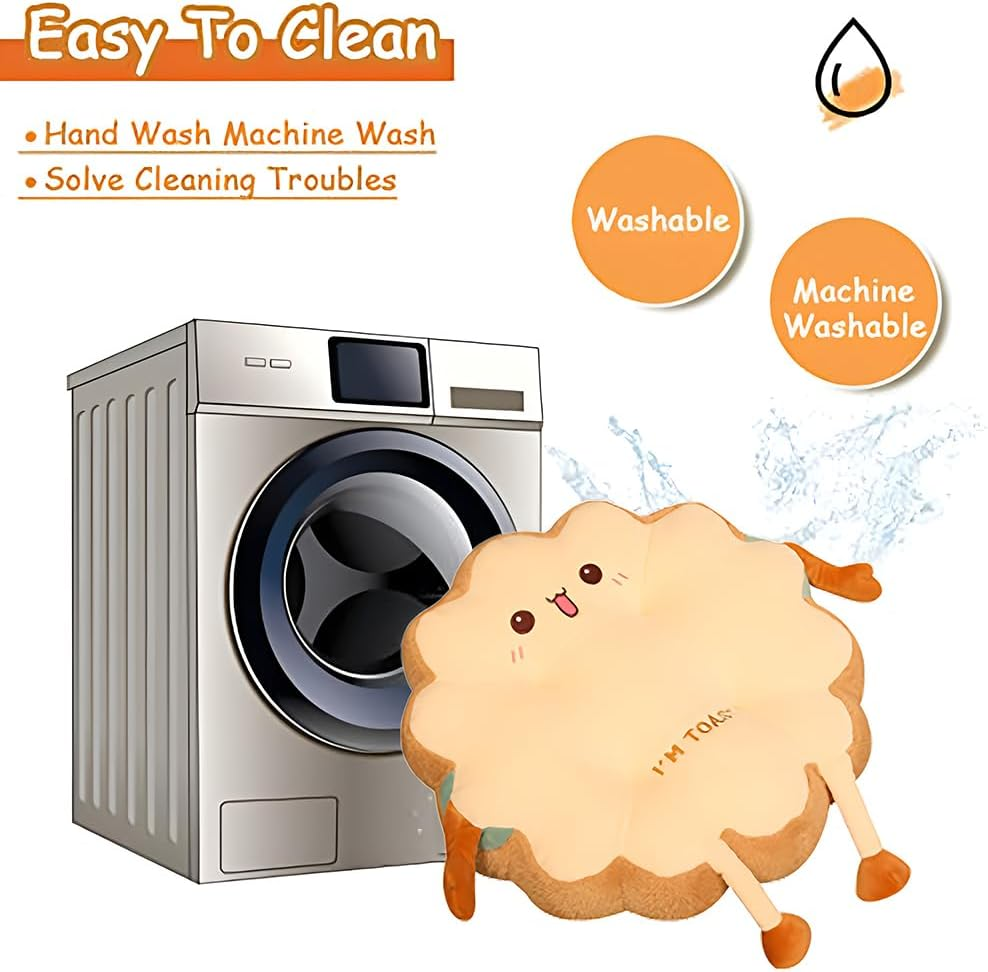 Toast Pillow Pad, Kawaii Plush Funny Food Plush Pad, Cute Chair Cushions Car Pillow for Office Bedroom Car, 40 X 40 X10 Cm image number 1