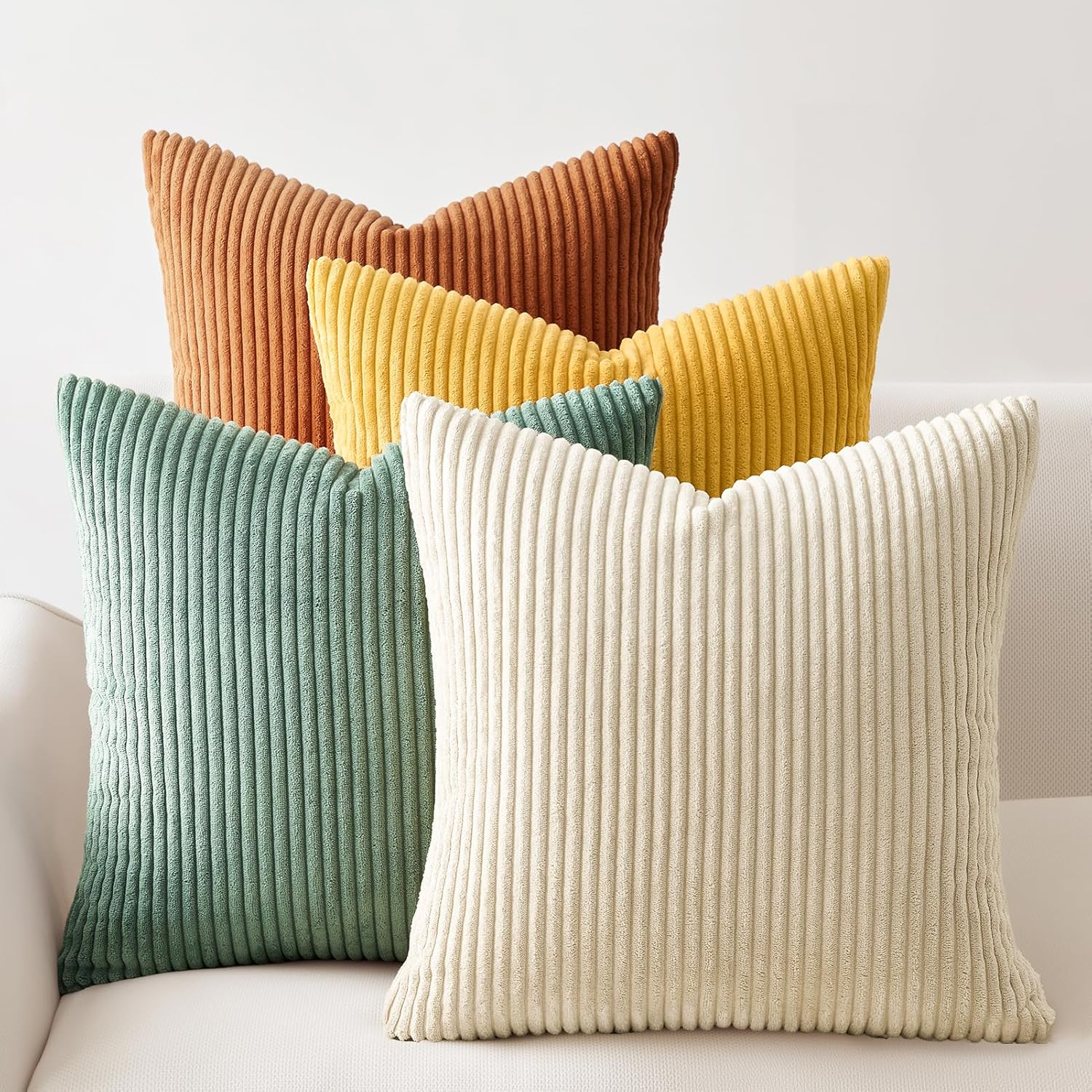 Gioia Casa Corduroy Velvet Cushion Covers - Soft Velvet Fabric with Hidden Zipper - Rainbow, 45Cm X 45Cm (Pack of 4) image number 5