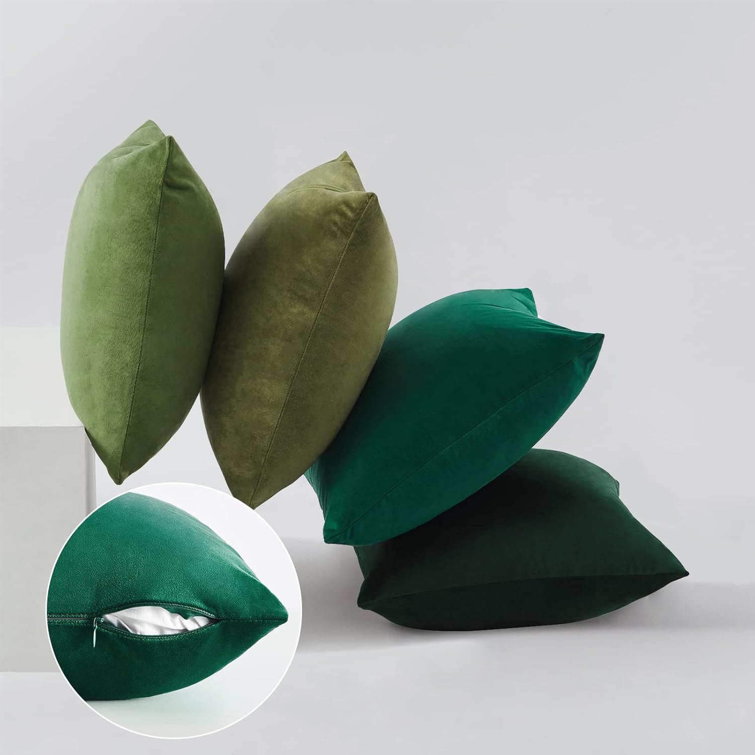 Topfinel Cushion Cover 40 X 40 Cm, Green Velvet, Set of 4 Cushion Covers, Sofa Cushion, Decorative Cushion, Decorative Cushion Decoration for Sofa, Bedroom, Living Room, Fluffy Colour Gradient image number 3