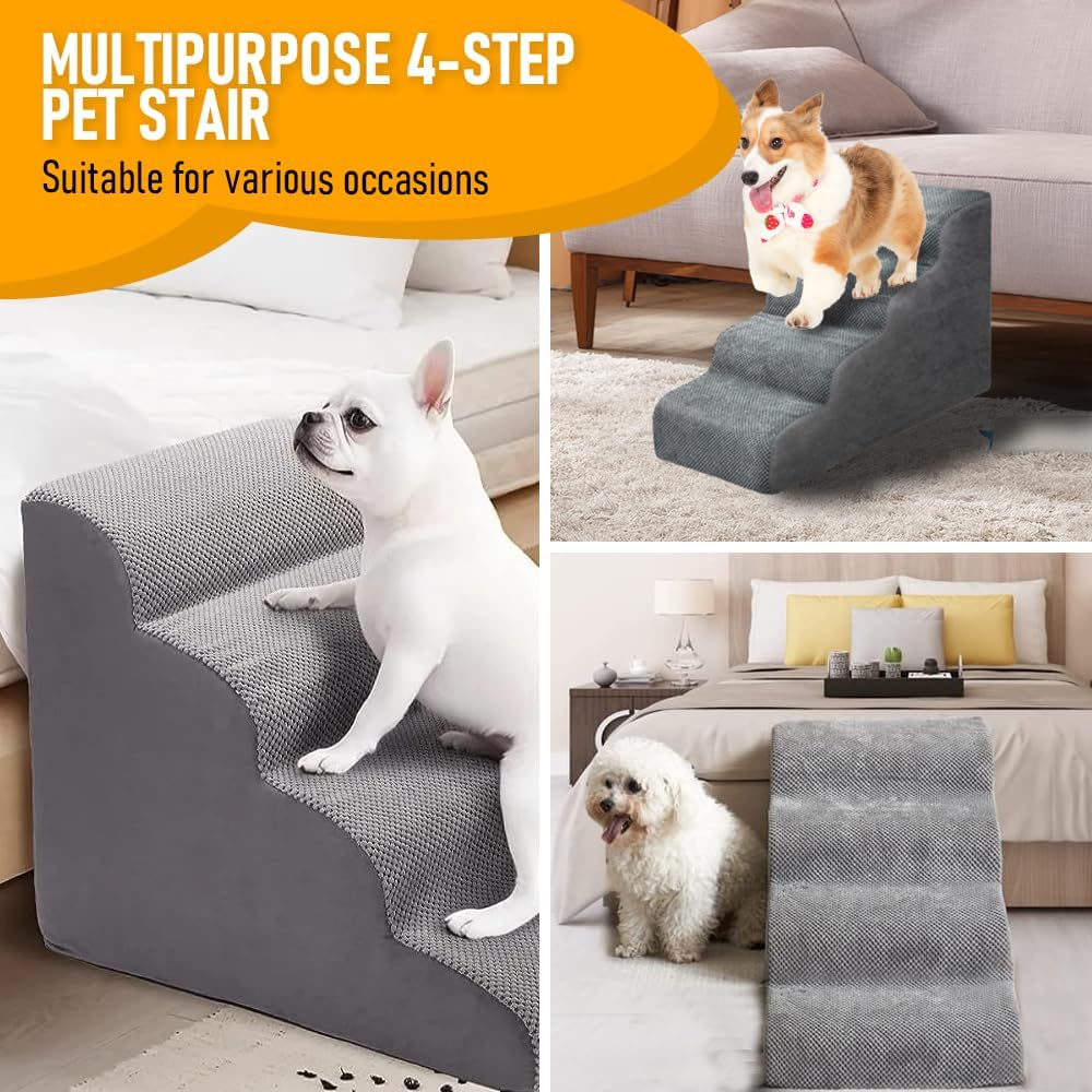 Melpet 4-Tier Dog Stairs for Couch and Bed - Non-Slip Pet Ramp with Removable & Washable Case - Small Dog and Cat Training Steps image number 2