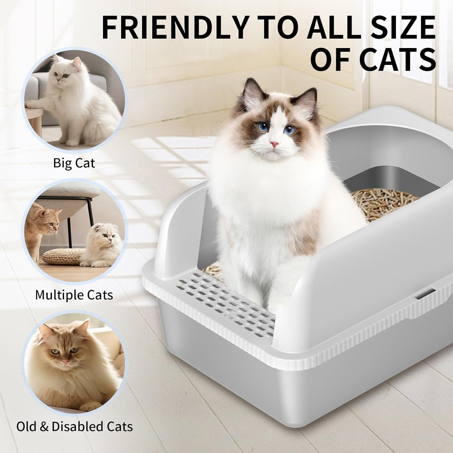 SIMTWO 2 Pack Stainless Steel Cat Litter Box with Lid XXL 61Cm X 41Cm X 30Cm, Extra Large Cat Litter Box for Big Kitty Semi-Enclosed with Cat Litter Mat & Scoop image number 2