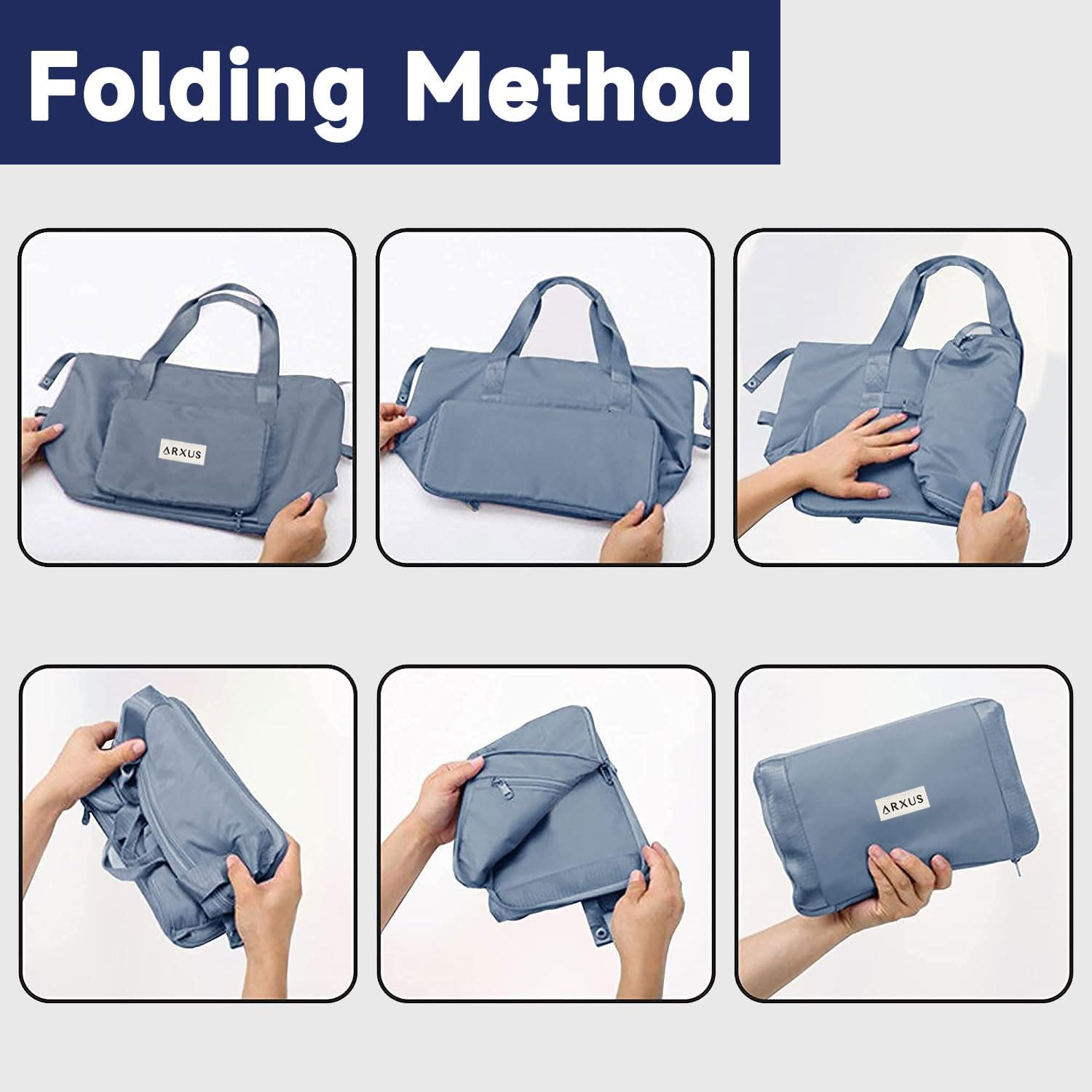 Arxus Large Folding Travel Duffle Bag, Expand Carry on Overnight Tote Bags for Women Airplanes with Luggage Sleeve, Waterproof Gym Weekend Bag with Wet Pocket image number 2