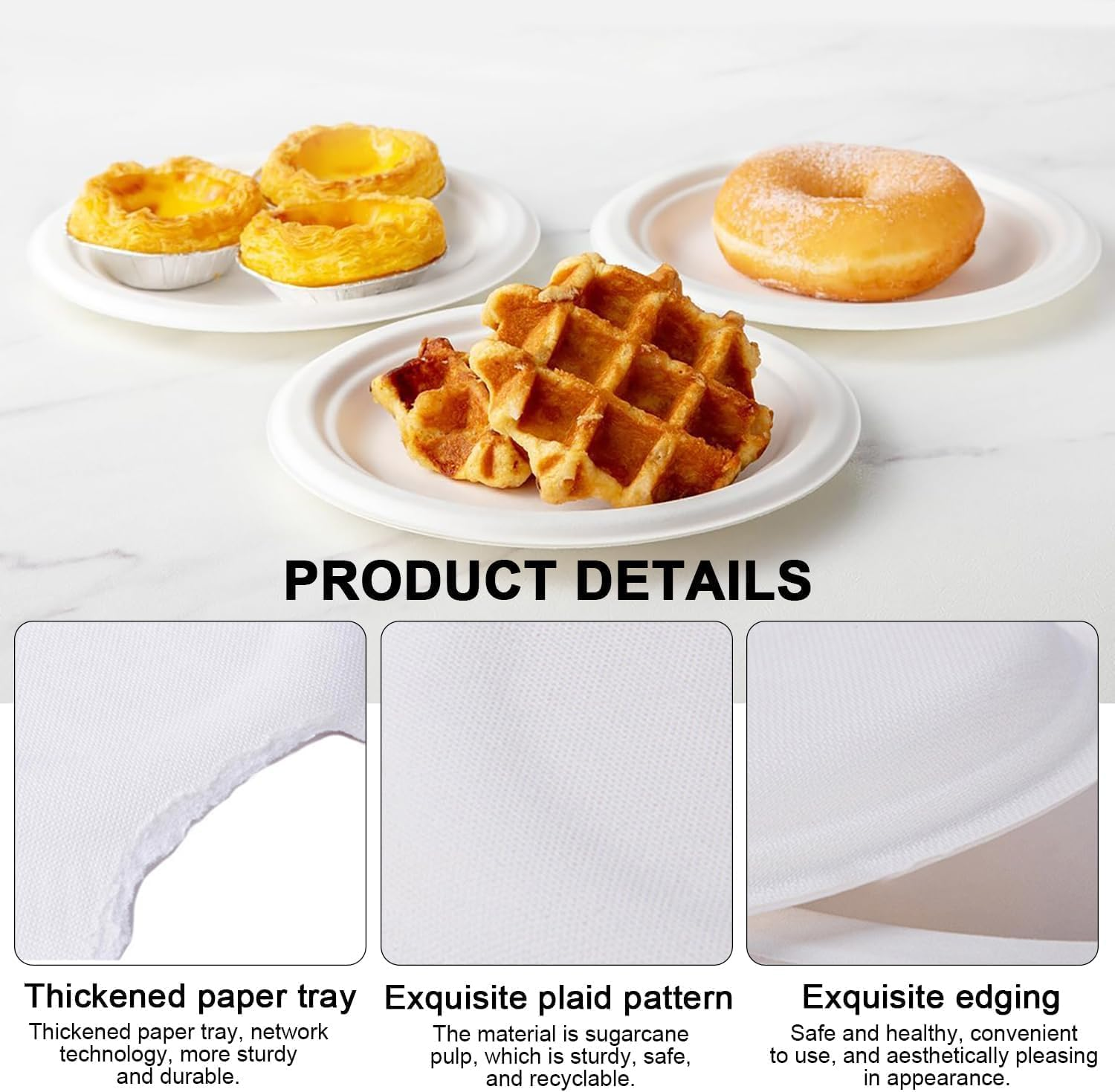 WOYAODONG 100Pack Disposable Paper Plates 9 Inch 100% Compostable Plates Heavy-Duty Disposable Paper Plates Bagasse Natural Biodegradable Eco-Friendly Sugarcane Plates（White） image number 3