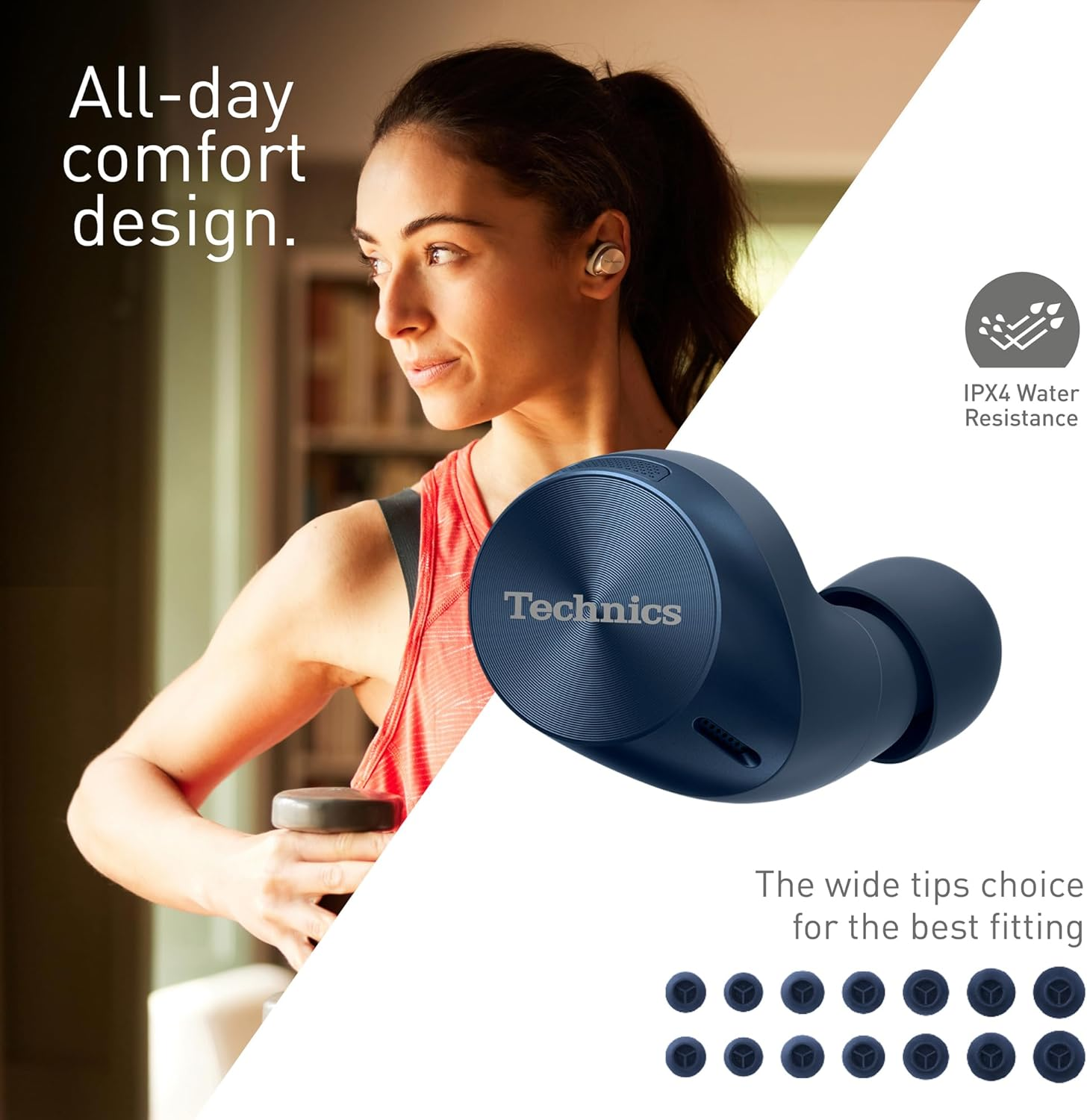 Technics Hifi True Wireless Multipoint Bluetooth Earbuds with Noise Cancelling, 3 Device Multipoint Connectivity, Wireless Charging, Impressive Call Quality, LDAC Compatible, Blue (EAH-AZ60M2EA) image number 6