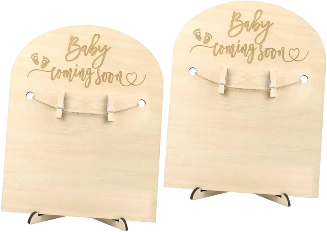 SHINEOFI 2Sets Wooden Birth Announcement Cards Milestone Markers Stands Newborn Decor for Nursery for Mom Dad Photo Frame Clips image number 3