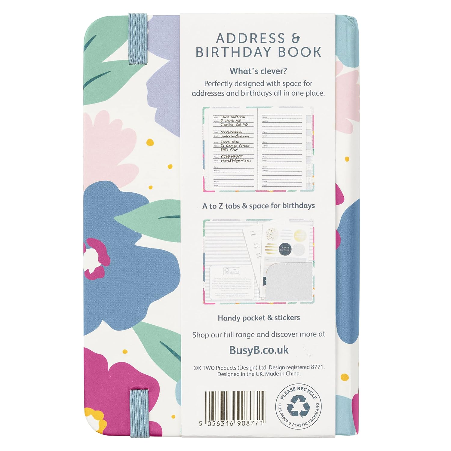 Busy B Address & Birthday Book - Floral with Alphabetical Tabs, Address Change Stickers, Birthday Reminders, Handy Pockets and Stickers image number 1