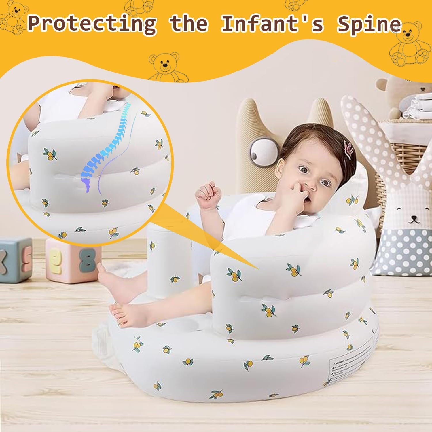 Inflatable Baby Chairs, Inflatable Baby Seats for Infants 3 Months and Older, Baby Floor Seats for Sit Up, Portable Baby Floor Seats, Baby Seats for Family and Travel, Thickened Version, Little Bear image number 1