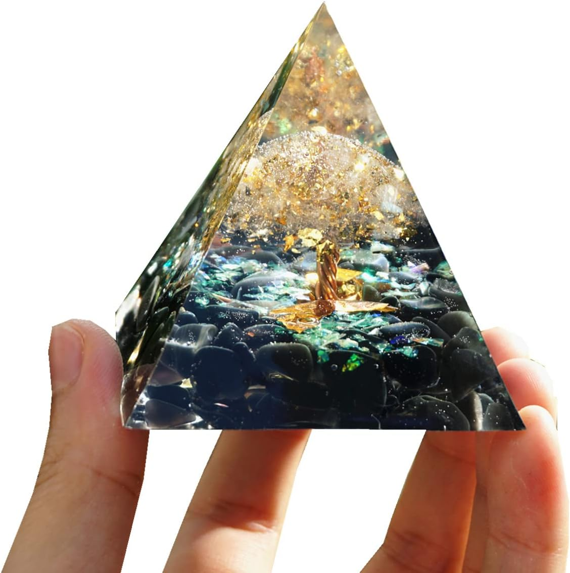 Tree of Life Orgonite Pyramid Kit White Quartz with Obsidian Stone Positive Reiki Energy Generator Crystal Healing Orgone Collection Wealth Lucky Meditation Tool