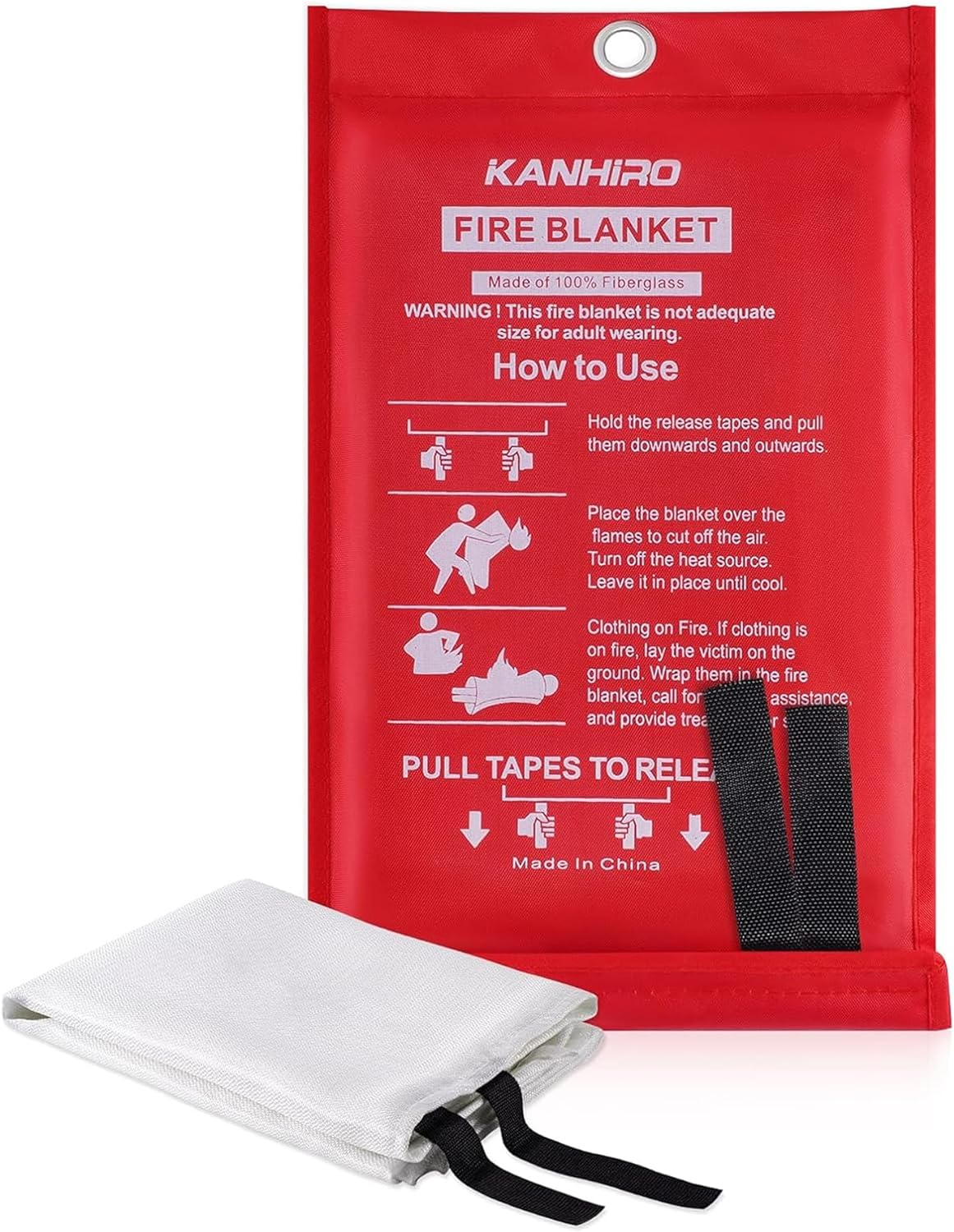 Emergency Fire Blanket for Home Kitchen - KANHIRO Fiberglass Fire Suppression Blanket Great for School, Fireplace, Grill, Car, Office, Warehouse (4 Pack, 1M X 1M) image number 2