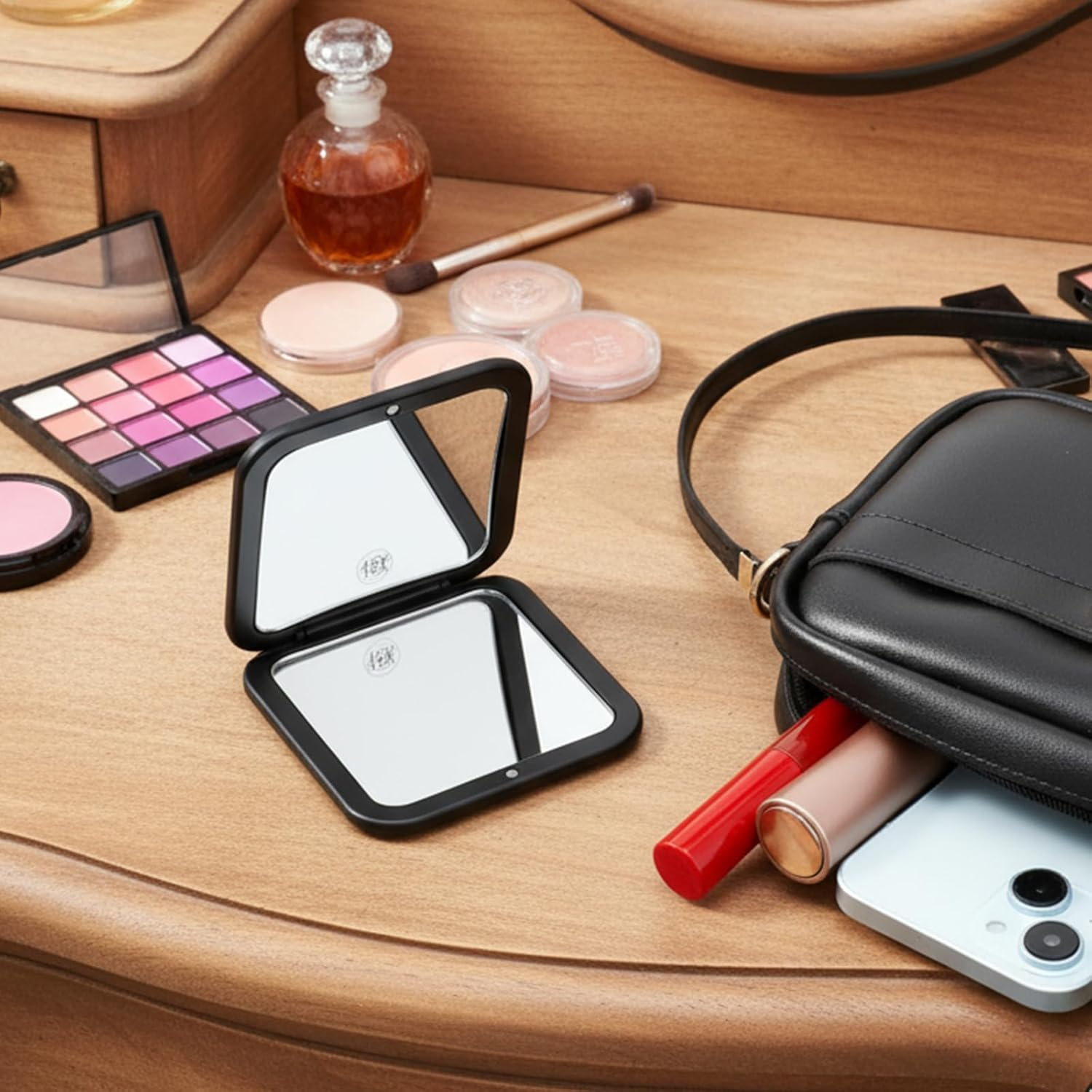 LXUEJIE Compact Mirror with Magnification 15X Double-Sided Travel Mirror Portable Cosmetic Mirror Foldable Makeup Mirror for Travel Precision Makeup (Black) image number 6