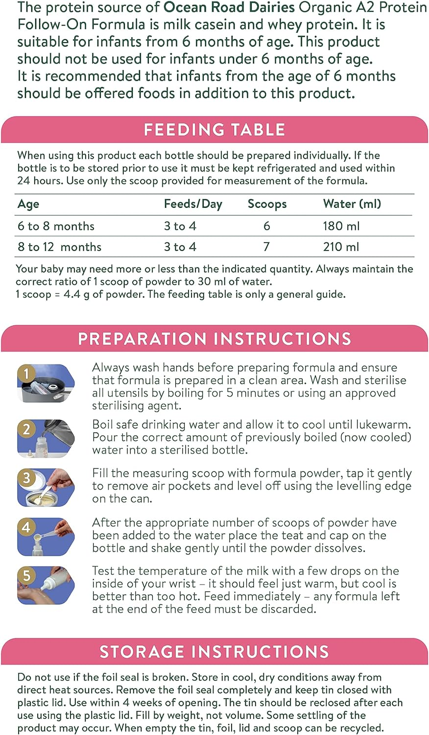 Ocean Road Dairies Organic A2 Protein Stage 2 Follow-On Formula for 6 to 12 Months Babies, 900 G