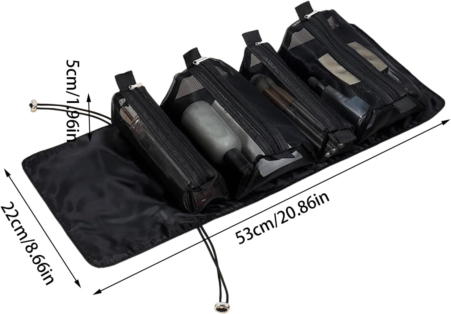 Roll up Cosmetic Bag - 53X22X5Cm Black Compact Travel Organizer Case, Cosmetic Storage, Foldable Toiletry Pouch, Portable Vanity Kit | Make up for Women Travel Holiday Use Quo, Black, Se R&eacute;f&eacute;rer Au - Black image number 2