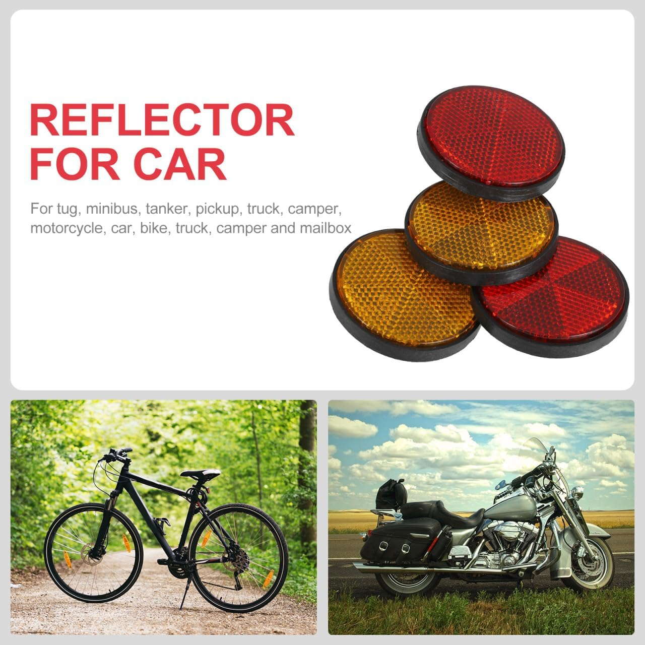 Mobestech 4Pcs Car Reflectors round Vehicle Reflectors for Improved Safety Easy Installation Compatible with Truck Motorcycle and Bicycle Sturdy Construction Warning Reflector image number 1