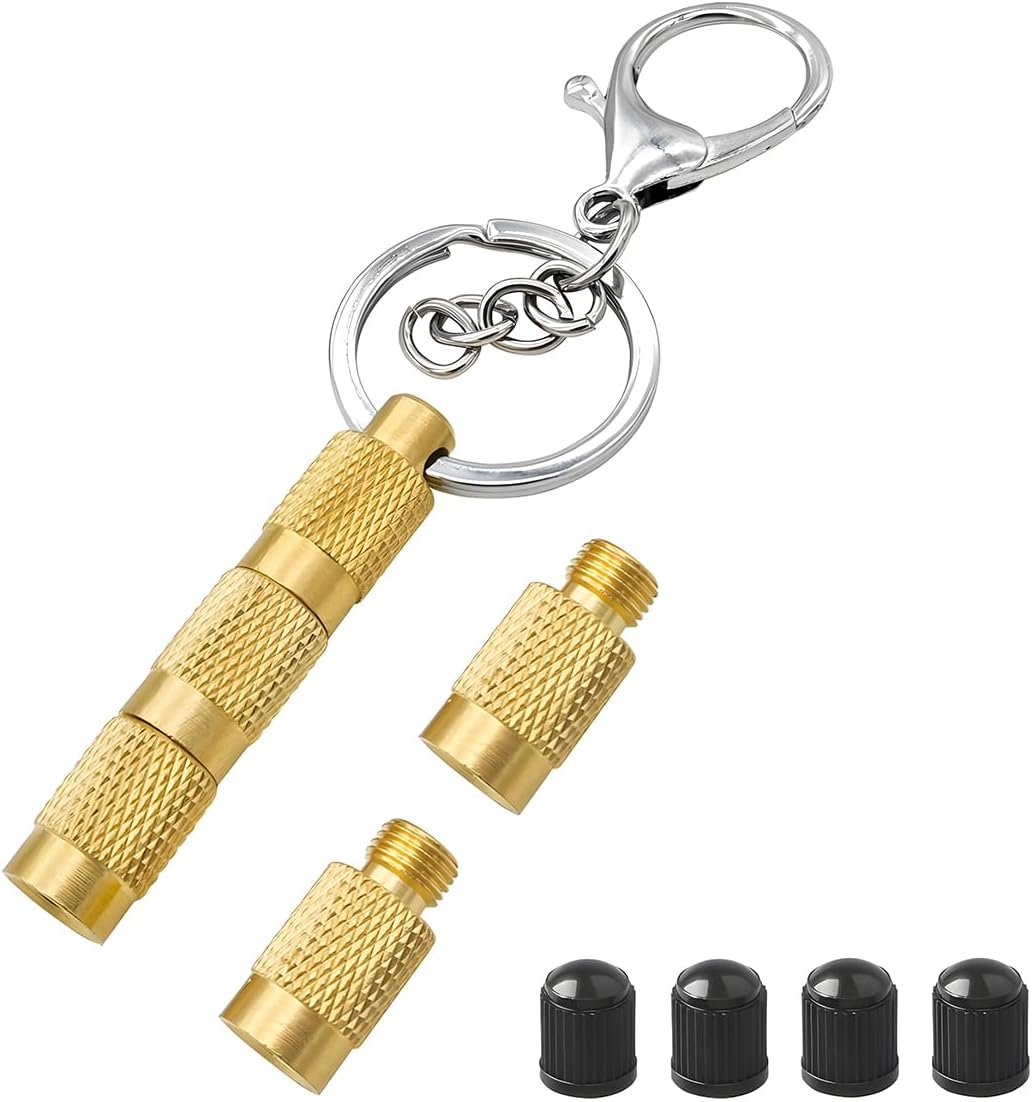 Mandark Car Tire Deflator Tool, 4 in 1 Brass Vehicle Air Pressure Deflation Valve Kit, Portable Automotive Tyre Relief Bleeder Set with Valve Caps Keychain, Universal for Offroad Vehicle image number 4