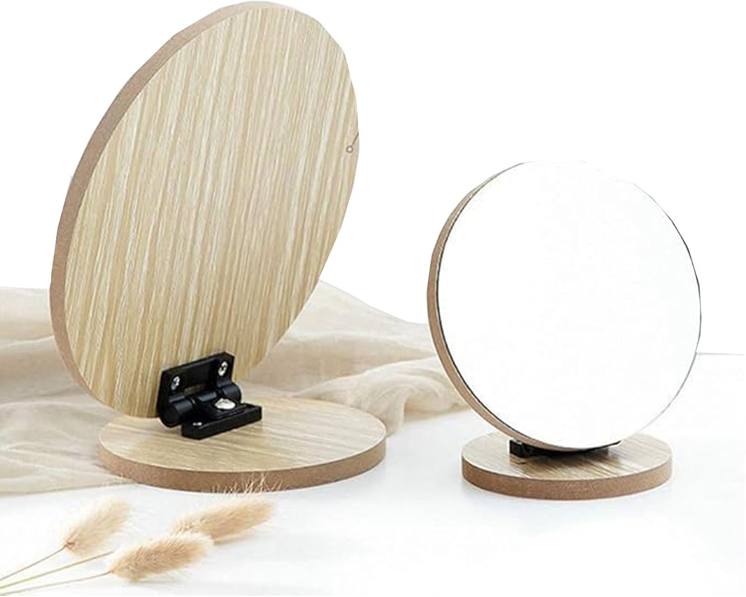 Small Table Mirror Makeup Mirror (Natural Bamboo Stand) Double-Sided 360 Degree Rotating Magnifying Mirror Portable Desktop Mirror Bathroom Shaving Makeup Mirror Vanity Mirror for Gym