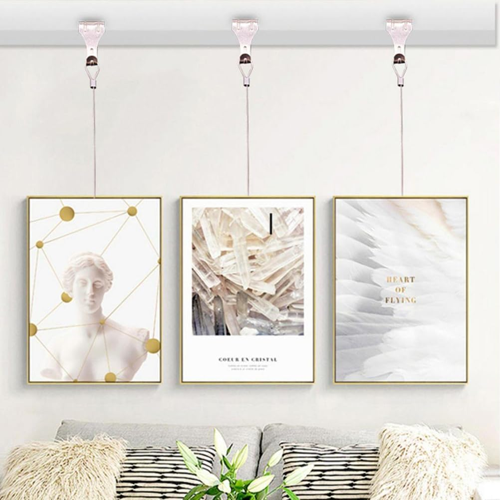 VILLFUL 10Sets Picture Hanging Wire Hooks Kit Picture Rail Hanging System with Cable Hooks for Wall Art Display and Photo Framing