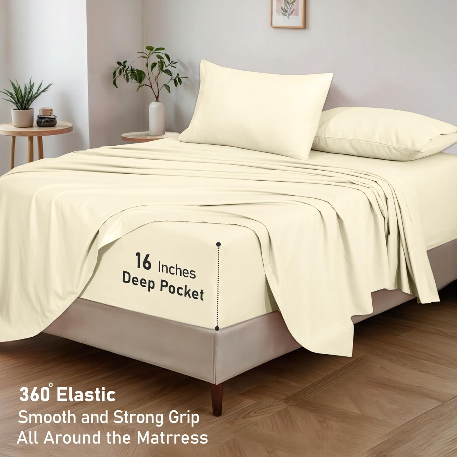 RUVANTI Organic Flannel Sheets Full Size - 100% Cotton Double Brushed Bed Sheet Set - Deep Pocket 16 Inches - All Seasons Breathable, Extra Soft, Warm & Cozy - 4 Pieces - Winter White image number 5