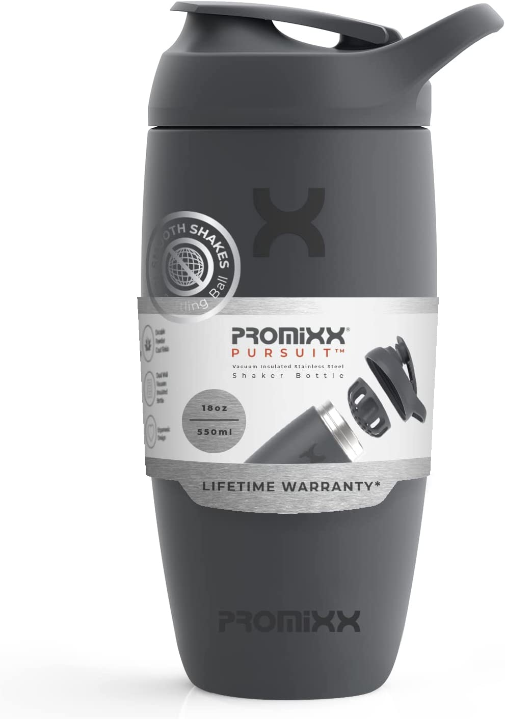 Promixx Pursuit Shaker Bottle Insulated Stainless Steel Water Bottle and Blender Cup, 550Ml, Midnight Blue
