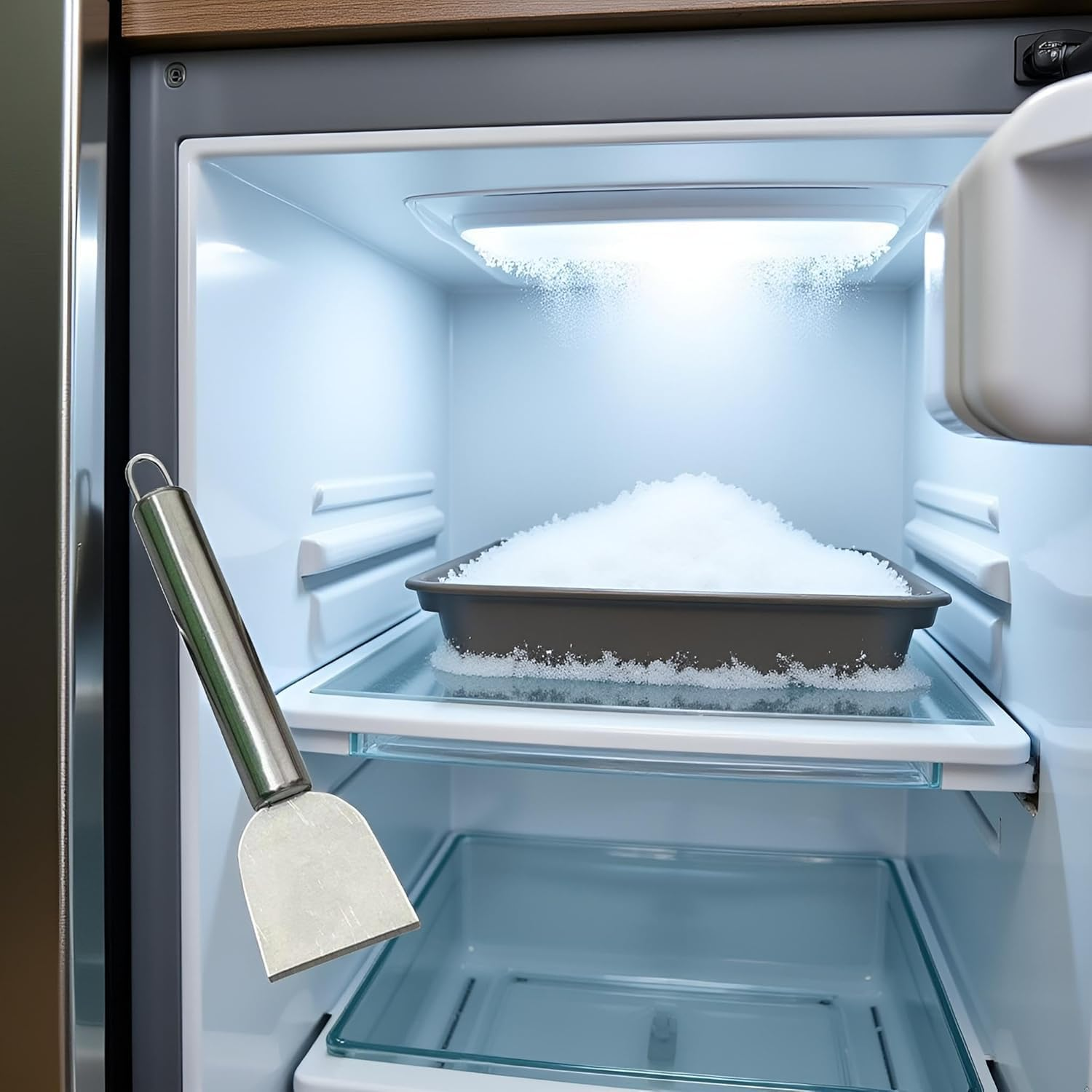 Wyjuan Freezer Scraper, Ice Scraper for Freezer, Steel Shovel, Heavy Duty Kitchen Scraper, Stubborn Dirt Spatula for Range Hood Grease Grime, Oil Fume Removal, Multipurpose Cleaning，Cooking Utensils image number 6