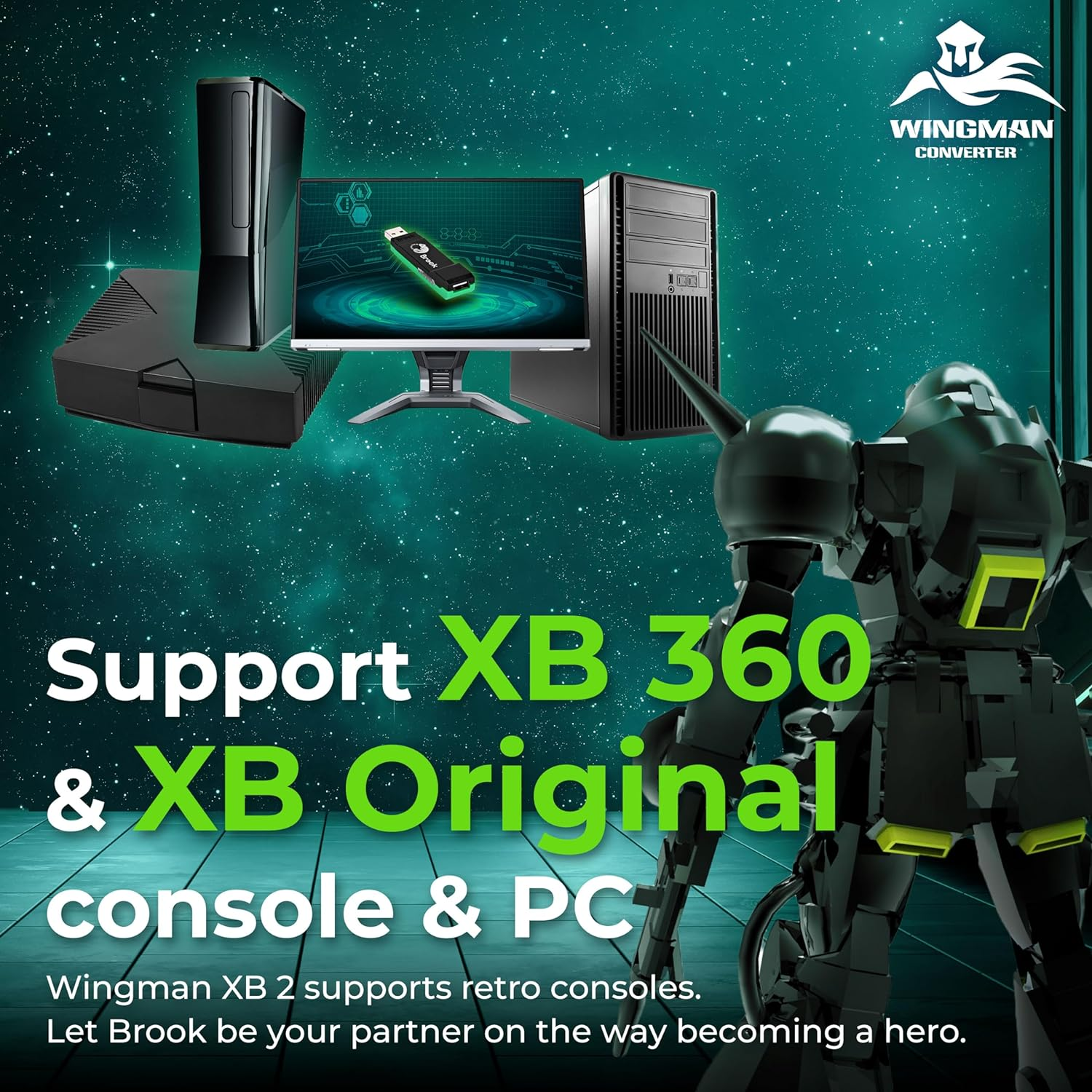 Brook Wingman XB 2 Converter with Keychain - Wireless Controller Adapter for XB 360, XB Original Consoles and PC, Supports Remap and Adjustable Turbo [Exclusive Version] image number 2