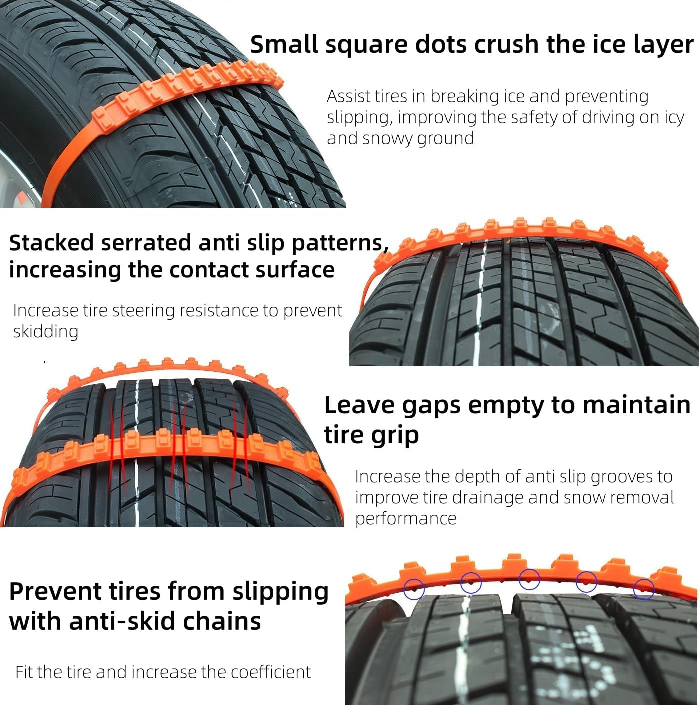 Universal Winter Car Tyre anti - Skid Snow Chains Universal Stainless Steel Snow Chains, Emergency Snow Tyre Chains,10 Pcs