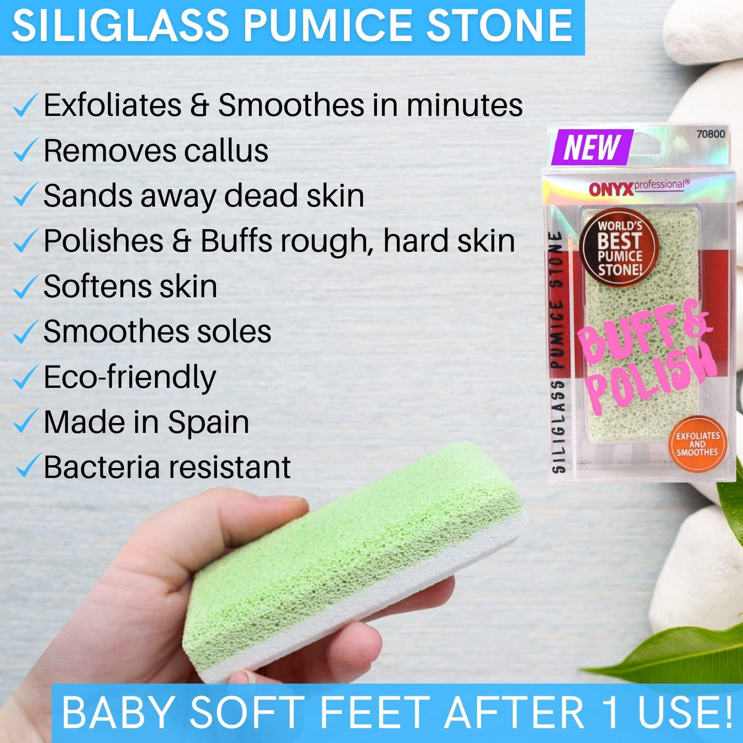 Onyx Professional 2 in 1 Pumice Stone, 100% Siliglass Callus Remover for Feet, Elbows, Knees, Dead Skin, Heels, Hands, Foot File Scrubber Exfoliator Removes Hard, Rough, Dry Skin image number 3