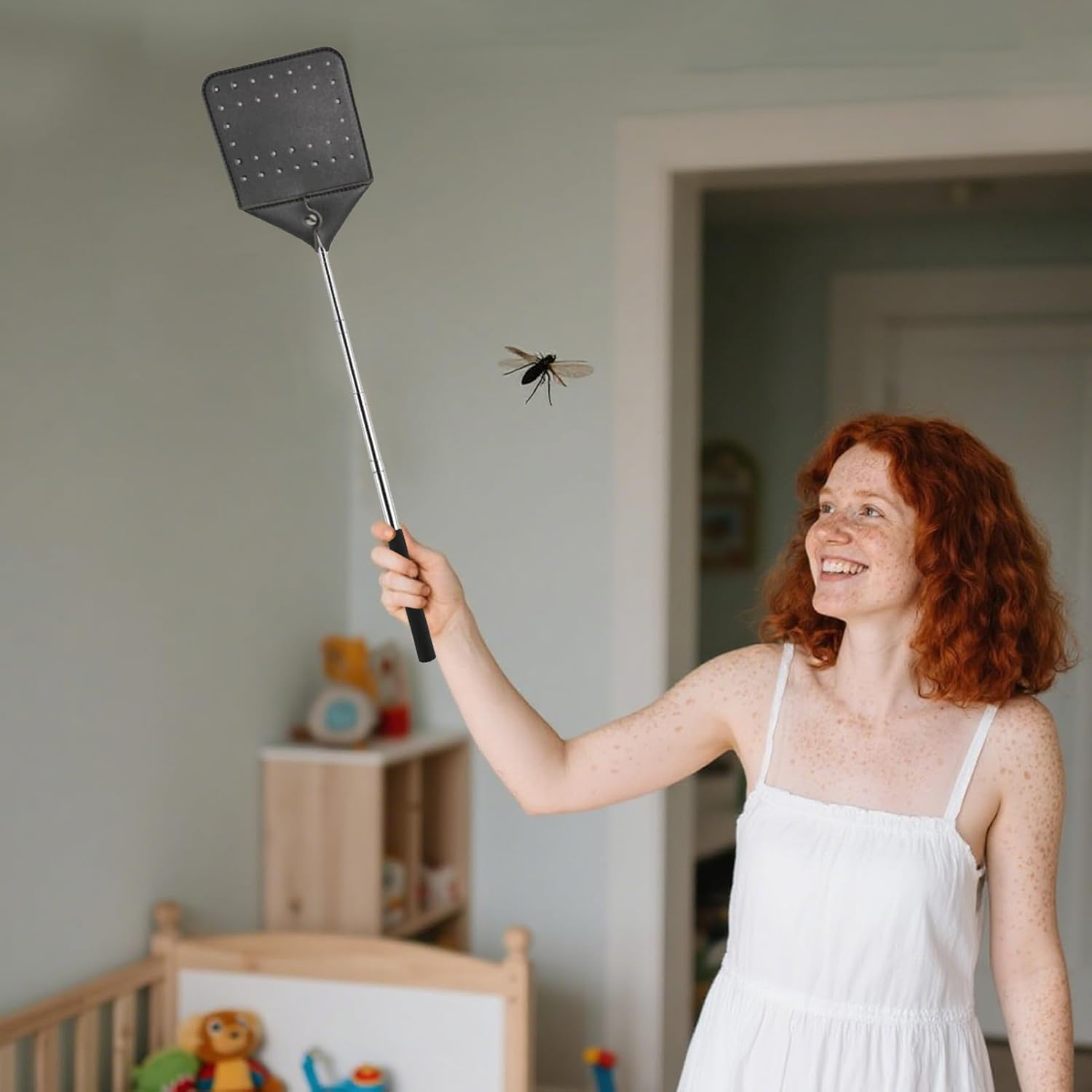 Fly Swatter - Heavy Duty Flyswatter with Metal Handle - Retractable Handheld Zapper Racket with Metal Handle Flying Catcher for Home Bees Spider image number 3