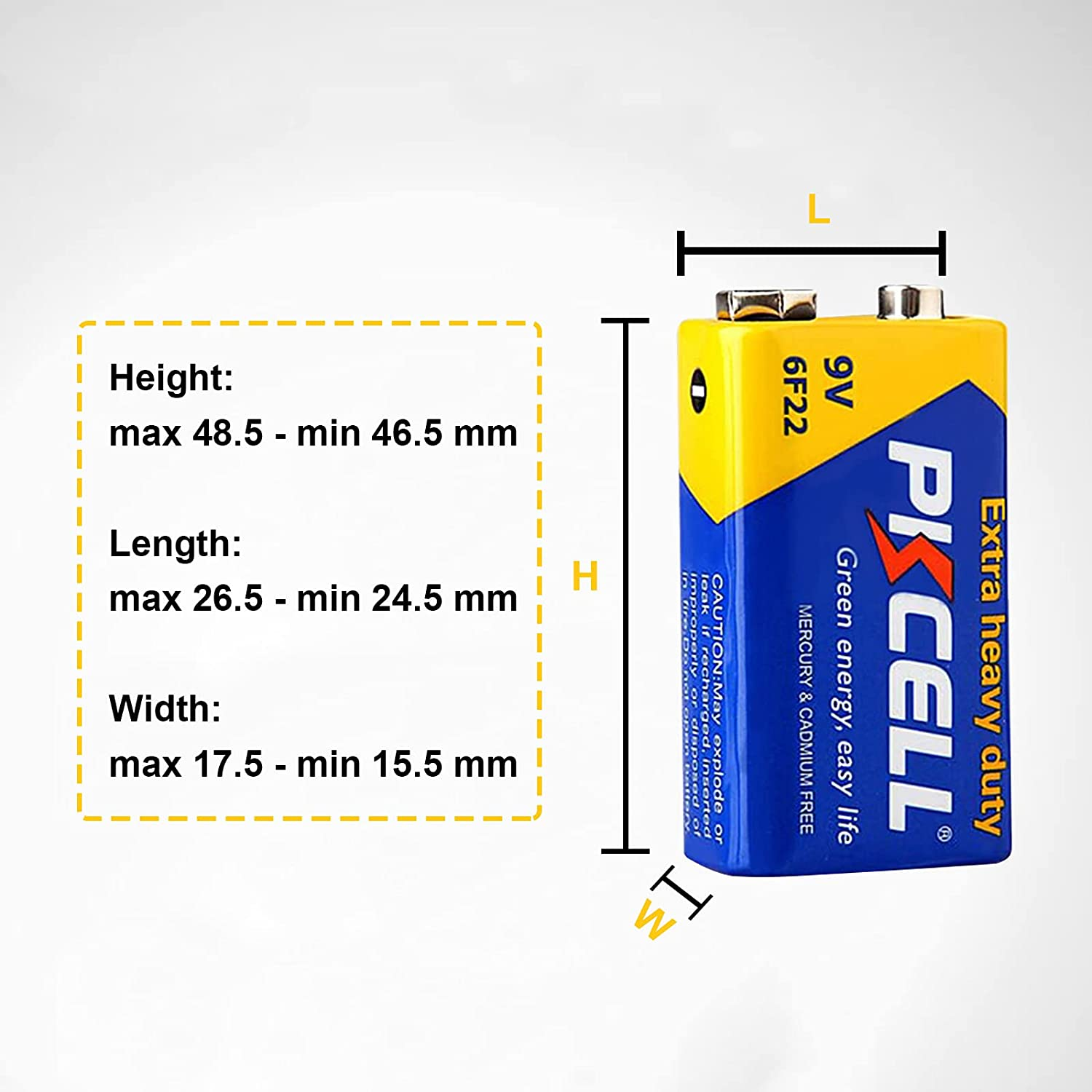 Battery 9 V 6F22 Block Batteries 3 Year Shelf Life for Smoke Detectors, Detectors, Microphones, Multimeters, Pack of 4 PKCELL image number 4