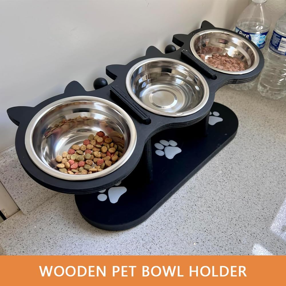 Elevated Cat Bowls with Stand &ndash; 15&deg; Tilted Raised Cat Food and Water Bowls for Indoor Cats & Small Pets, Adjustable Height Bamboo Shelf with Non-Slip Base image number 6