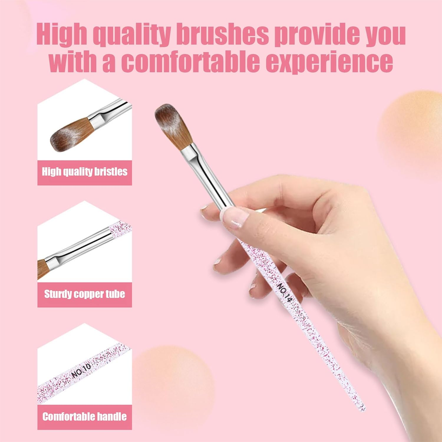 Professional Acrylic Nail Brush Set 3Pcs (8/10/14) - Nail Tools for Acrylic Powder Application, 3D Carving & Nail Art Extension - Essential Nail Tech Supplies for Home Manicure