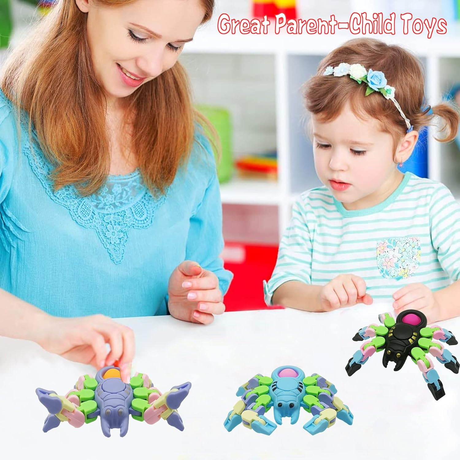 4 Pack New Sensory Fidget Toys, Transformable Chain Pop Spider Fingertip Toy, DIY Fidget Spinners for Kids & Adults, Versatile Party Favors, Gifts & Classroom Supplies image number 2
