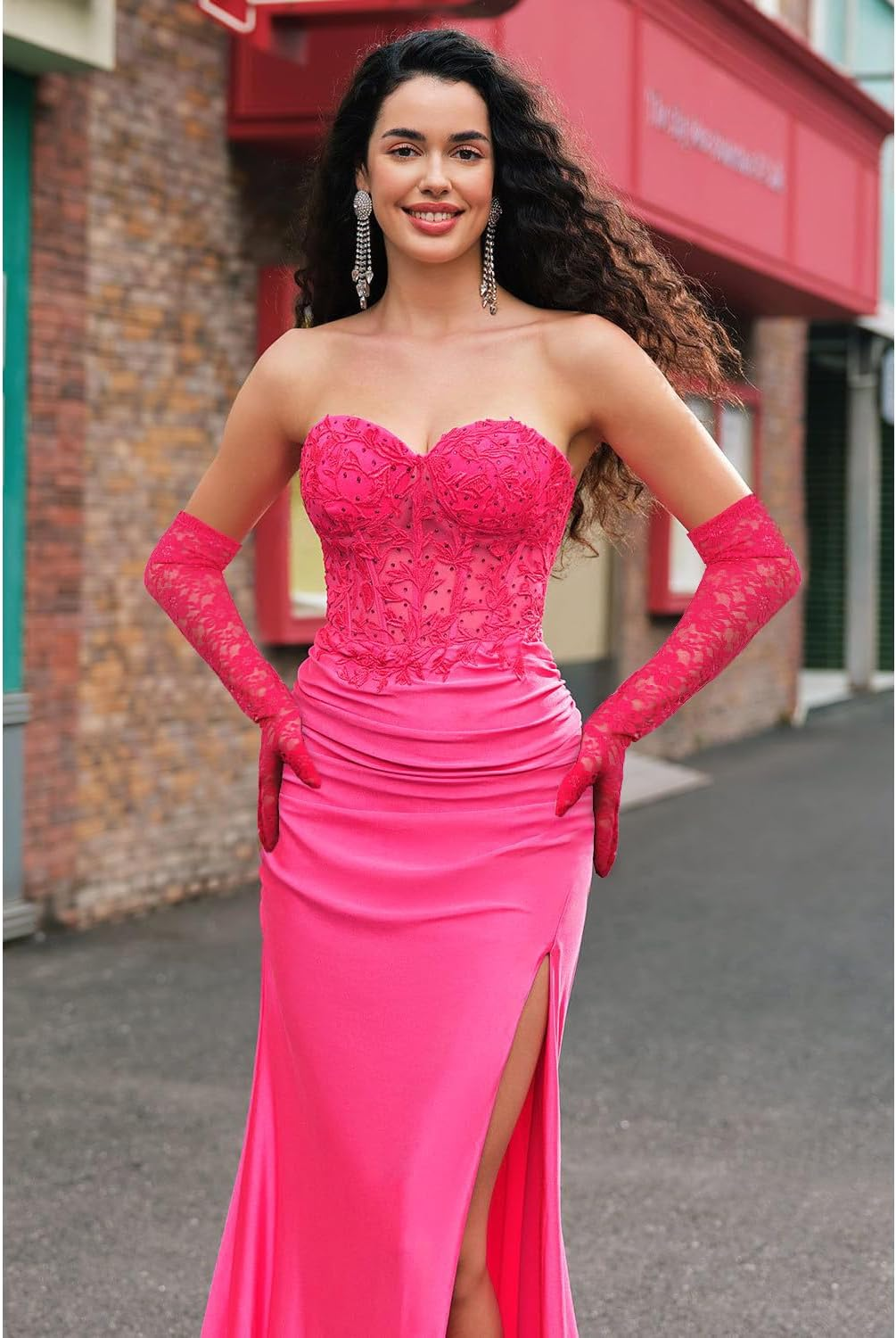 Brimekichio Lace Gloves Women, Tea Party Long Elegant Opera Lace Gloves Costume Floral Pattern Arm Elbow Length - 18.9In image number 2