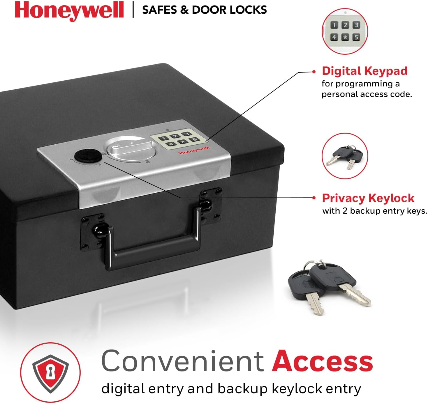 Honeywell Safes & Door Locks - Hideable Small Safe Box - Fire Resistant Document Safety Box for Home - Steel Security Digital Code Lock for Personal Items, Jewelry, Money Safe - 0.26-CU - Black - 6108 image number 6